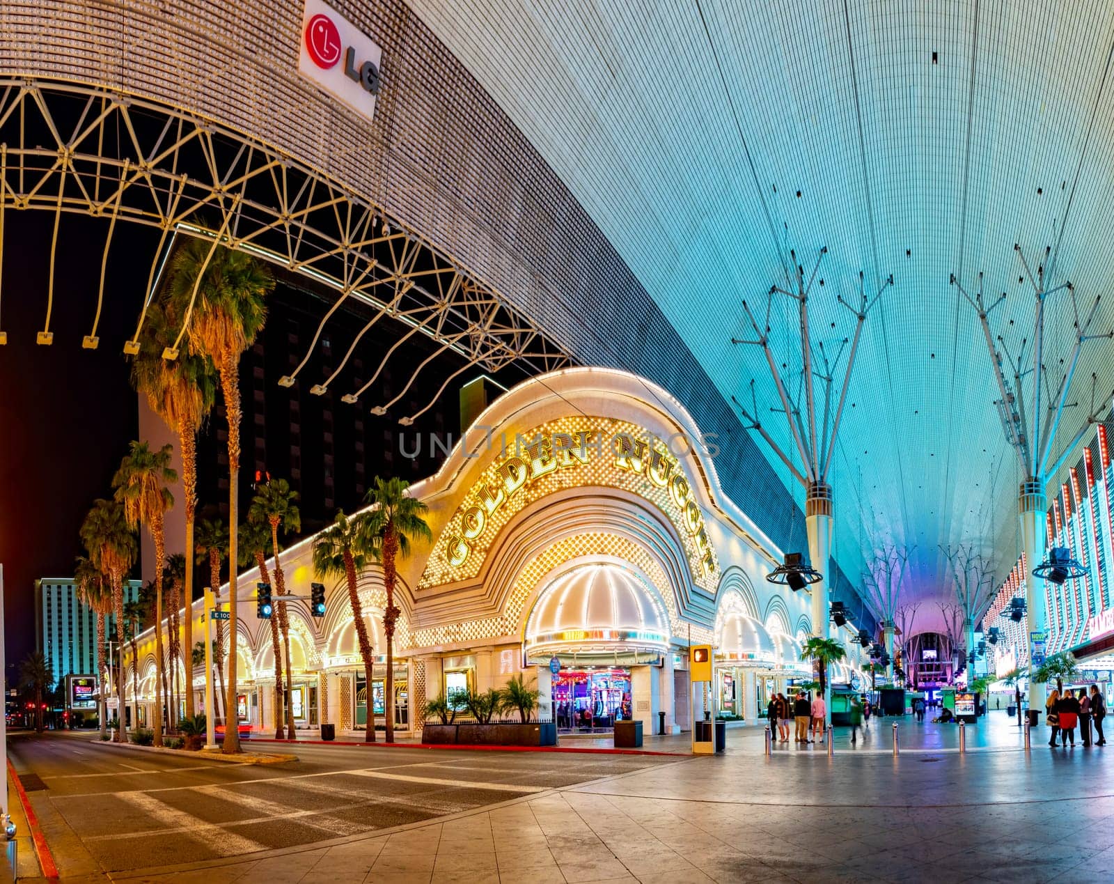 Las Vegas, USA - March 11, 2019: golden nugget casino by night in Fremont street, the old part of Las Vegas, USA.
