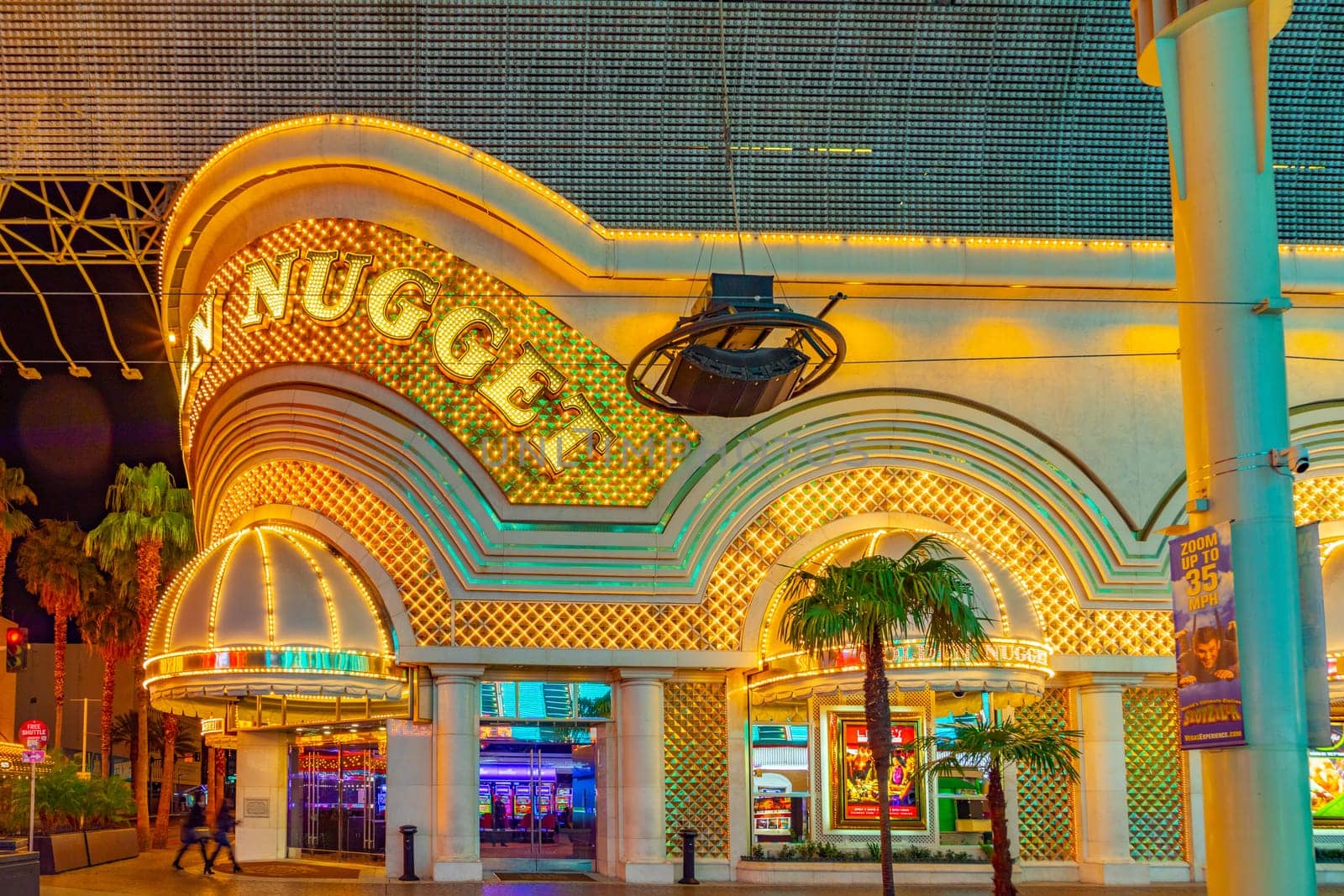 Las Vegas, USA - March 11, 2019: casino golden Nugget by night in Fremont street in Las Vegas, USA.