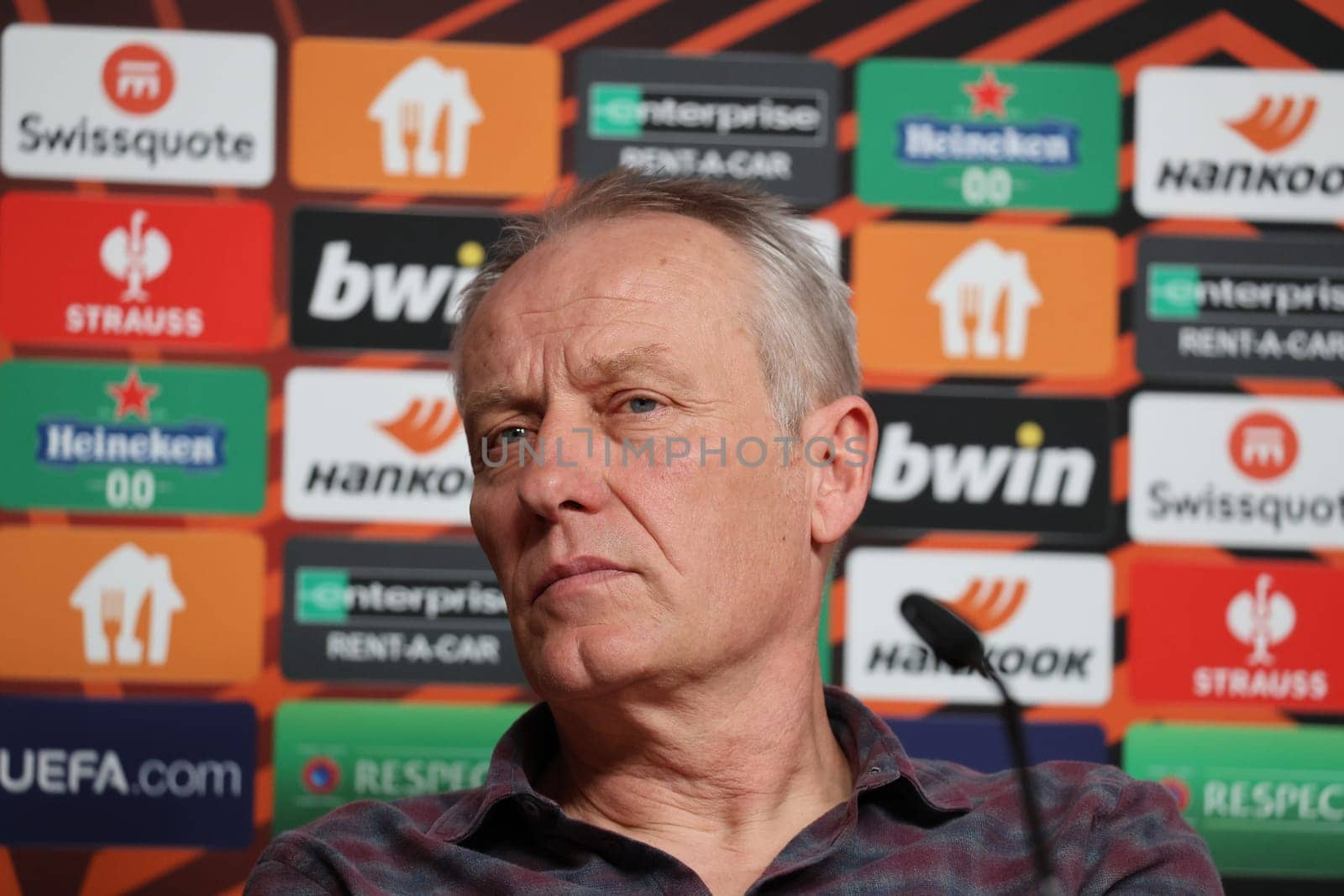 Coach Christian Streich (SC Freiburg) at the press conference,PK before Football Europa League - Qualification 1/8 Final,SC Freiburg vs RC Lens