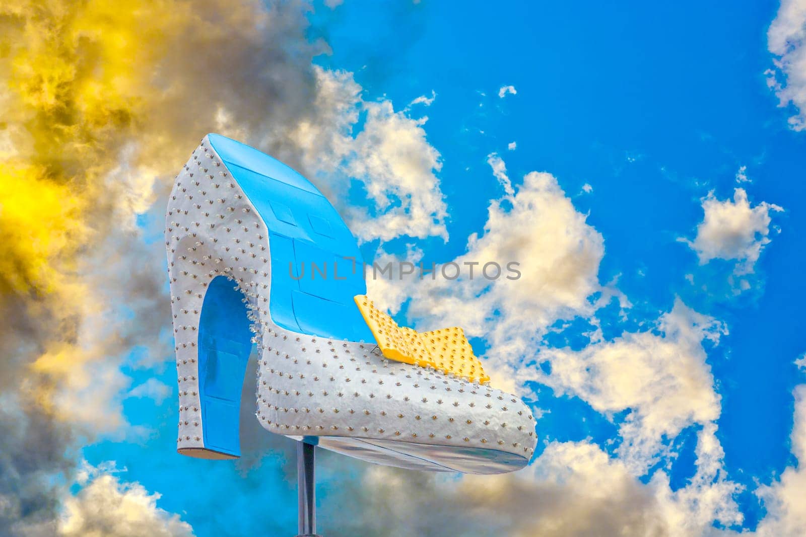Las Vegas,  USA - March 10, 2019: The iconic Silver Slipper neon sign downtown Las Vegas, near the popular Neon Bone Yard Museum. Las Vegas is known for its historical and beautiful neon signs.