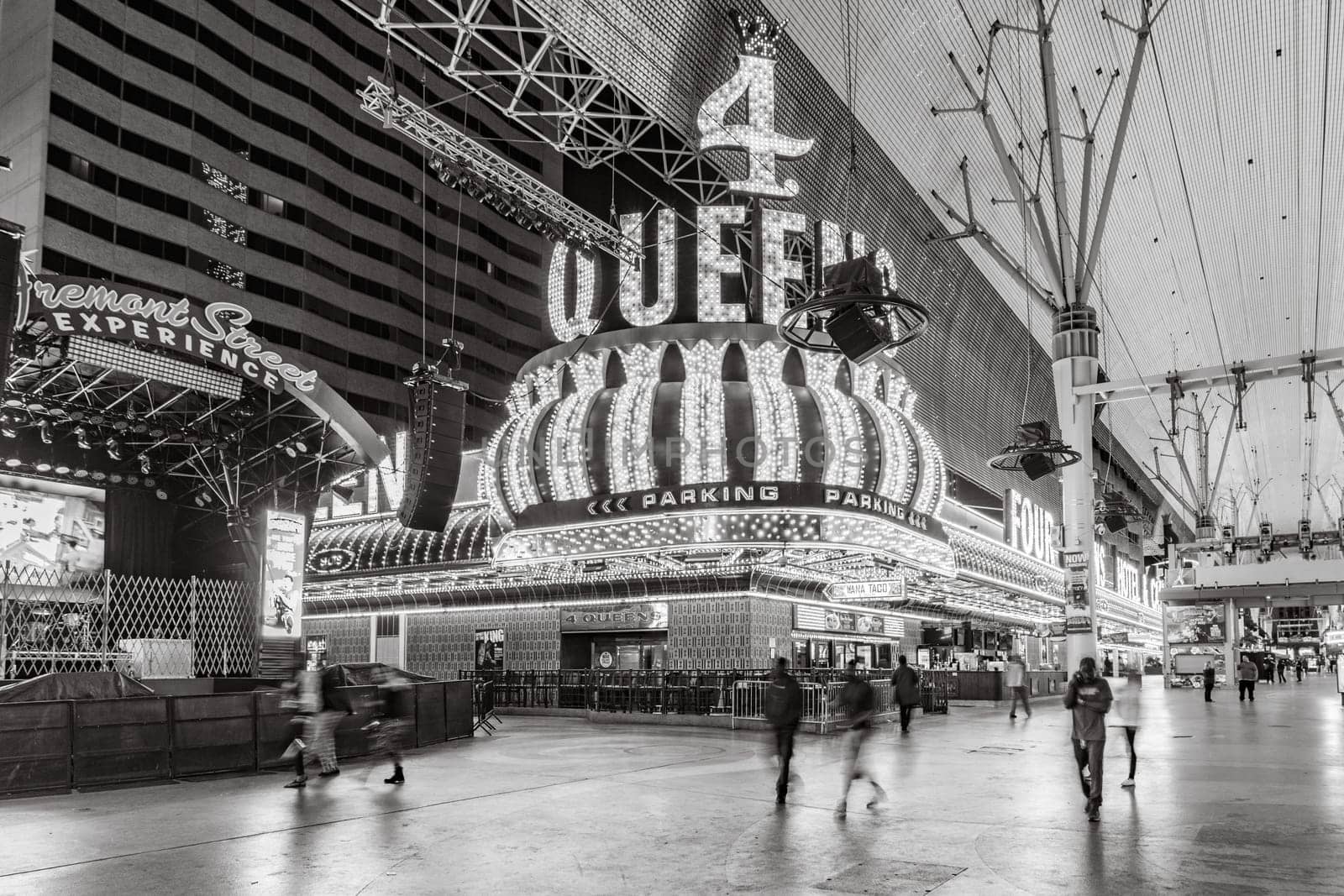 Las Vegas, USA - March 11, 2019: casino golden Nugget by night in Fremont street in Las Vegas, USA.