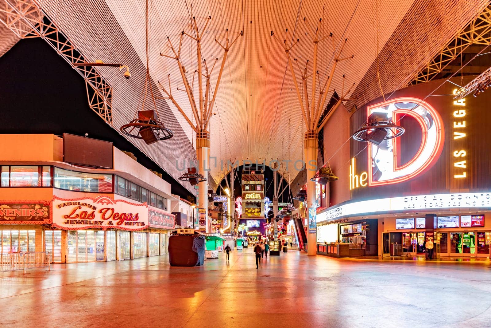 Las Vegas, USA - March 11, 2019: casino golden Nugget by night in Fremont street in Las Vegas, USA.