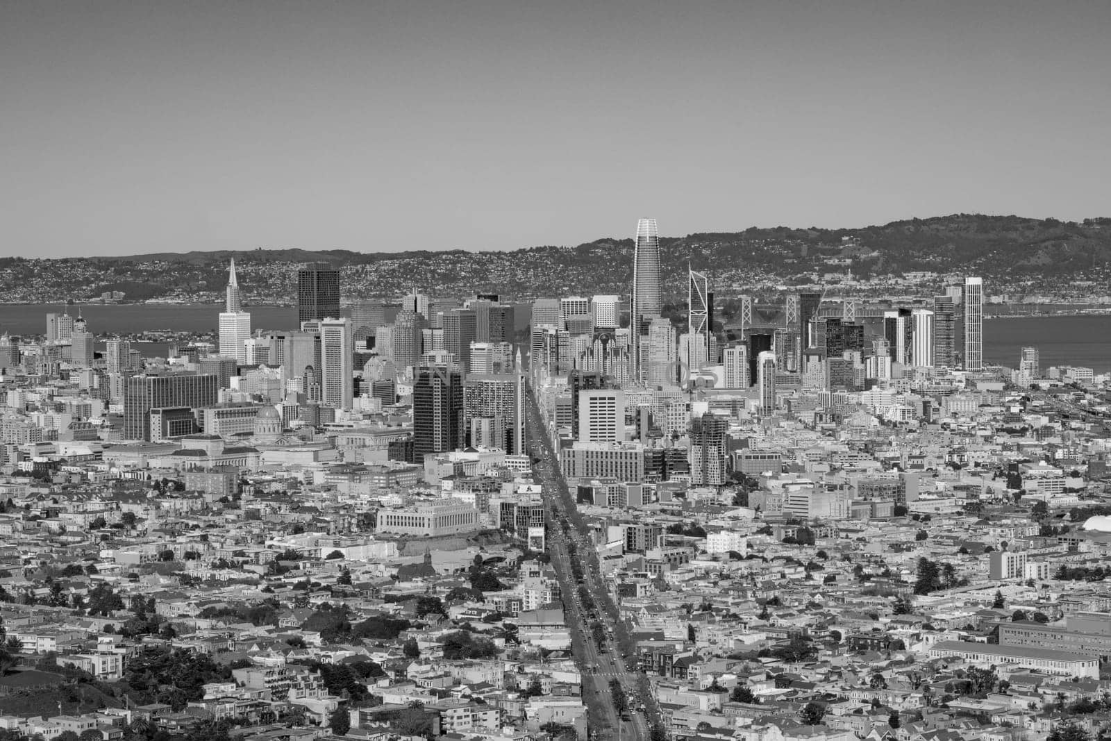 San Francisco, USA - March 13, 2019: view to skyline of San Francisco on a sunny day.