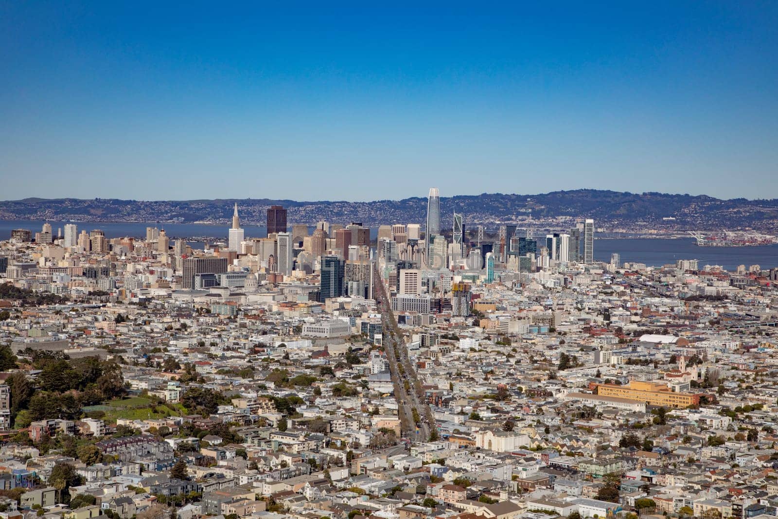 San Francisco, USA - March 13, 2019: view to skyline of San Francisco on a sunny day.