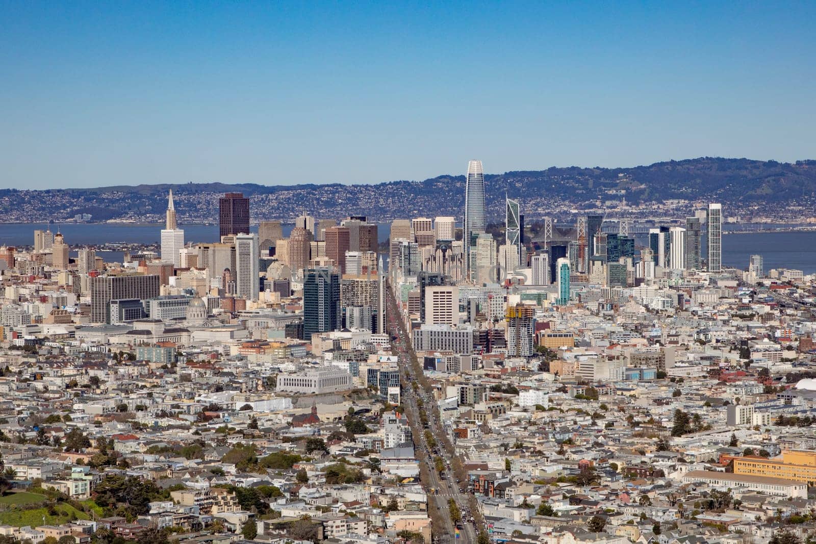 San Francisco, USA - March 13, 2019: view to skyline of San Francisco on a sunny day.
