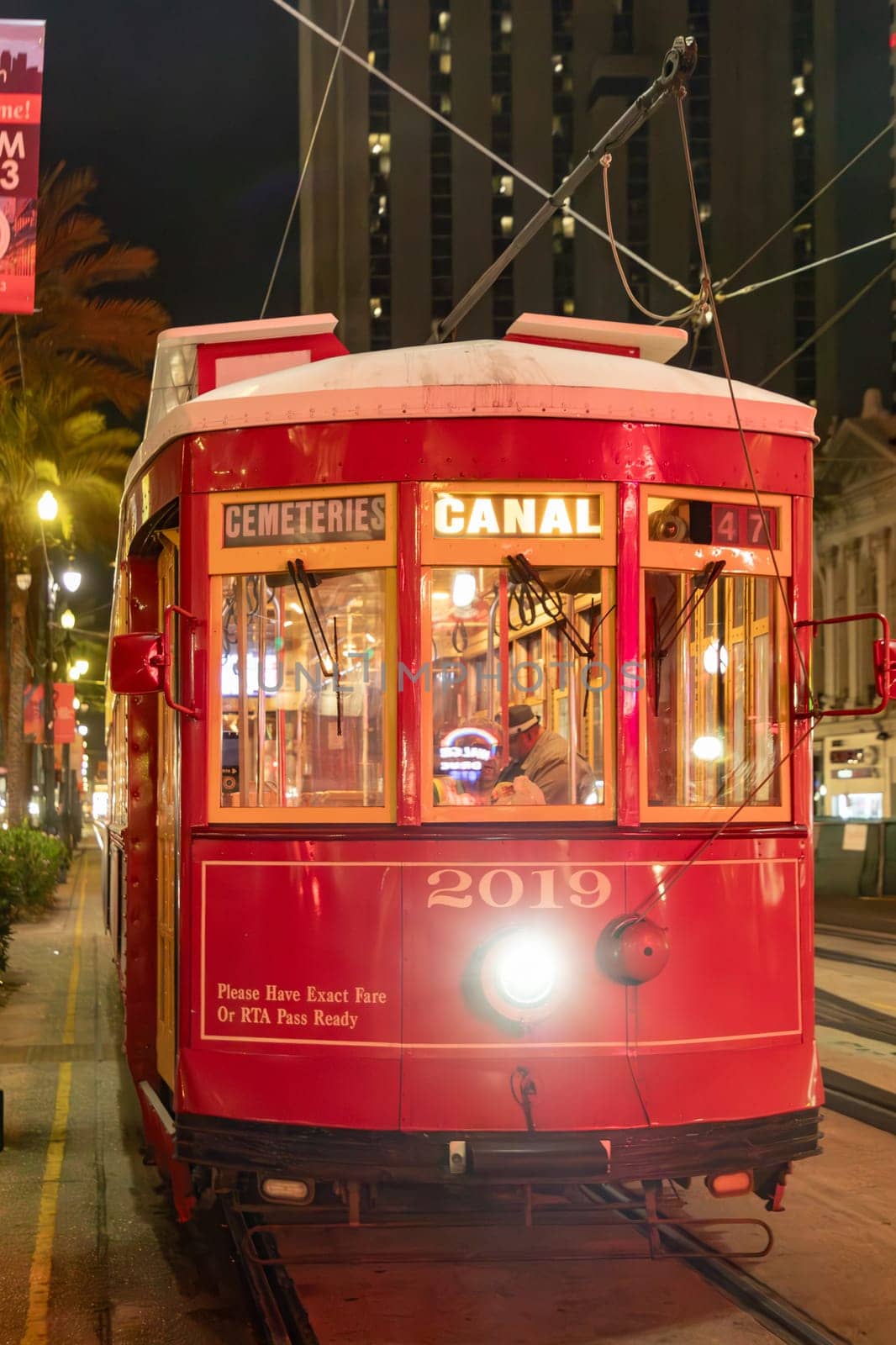 New Orleans, USA - October 25, 2023: people in New Orleans use the street car in early morning to go to town and work.