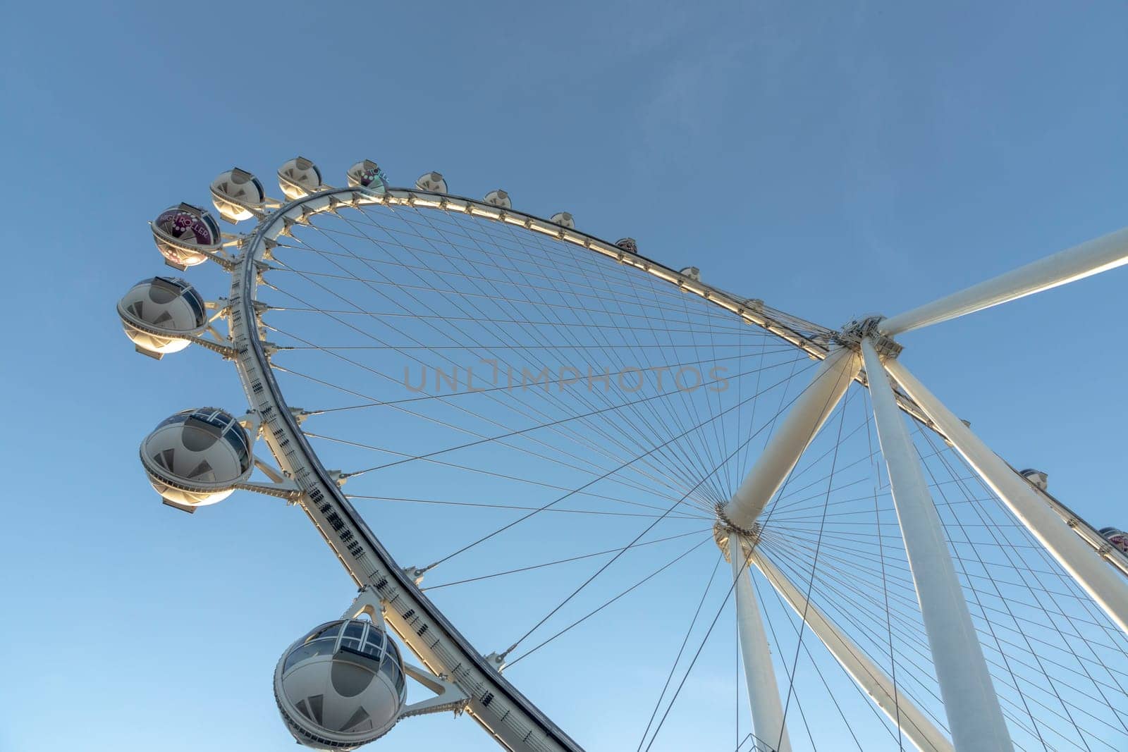 Las Vegas, USA - May 24, 2022: view to high roller observation wheel in Las Vegas, the world largest ferris wheel.
