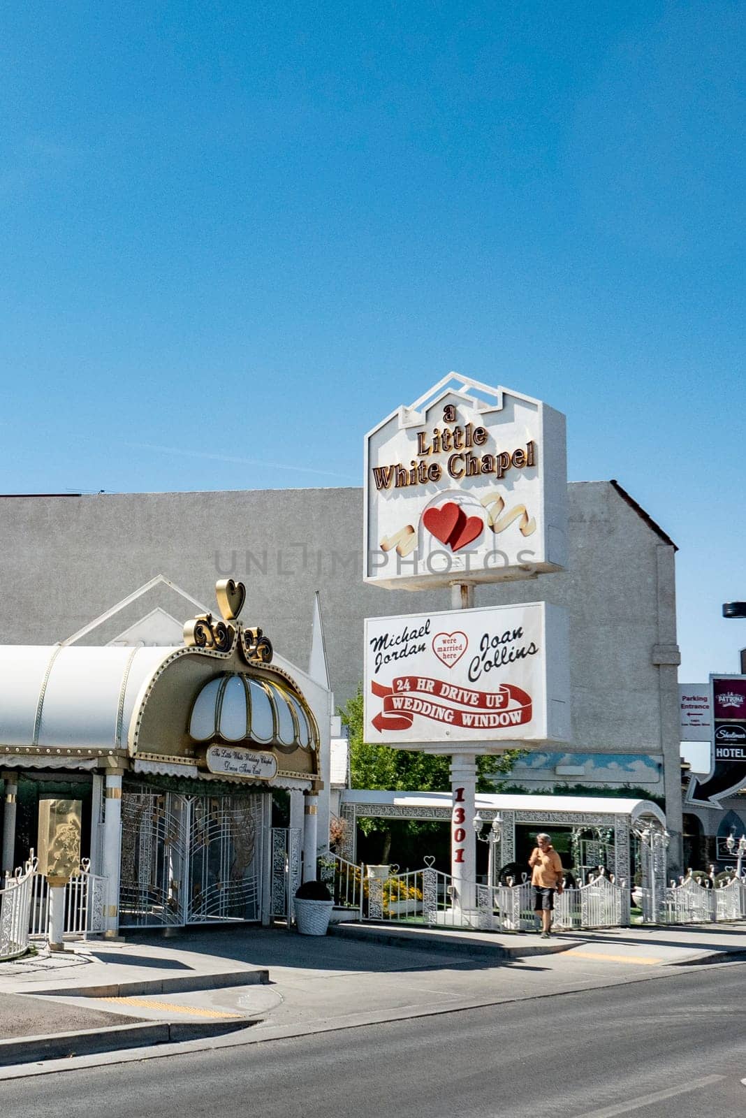 Las Vegas, USA - May 25, 2022: Little White Wedding Chapel  in Las Vegas, USA. Michael Jordan and Joan Collins married in that chapel.
