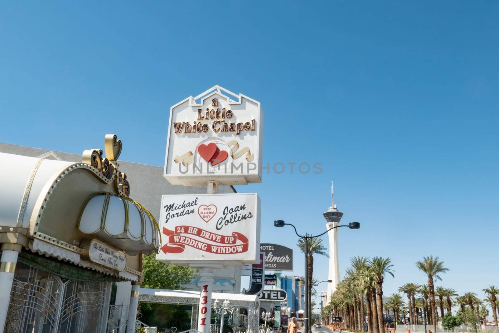 Las Vegas, USA - May 25, 2022: Little White Wedding Chapel  in Las Vegas, USA. Michael Jordan and Joan Collins married in that chapel.