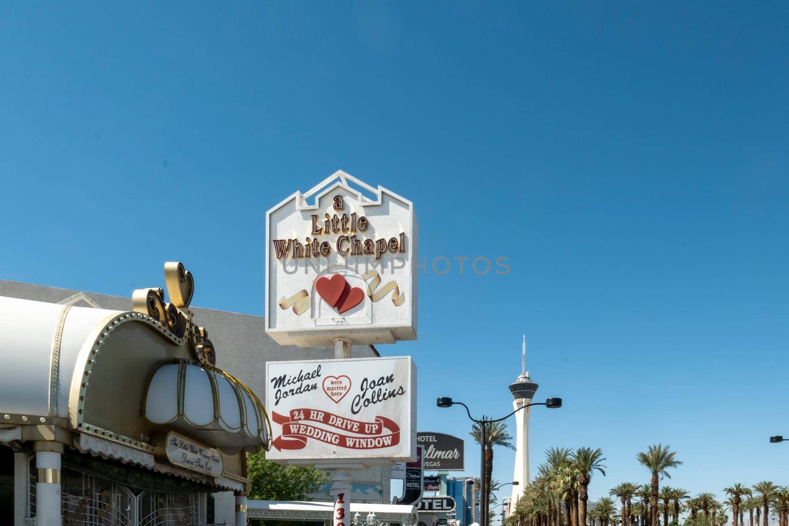 Las Vegas, USA - May 25, 2022: Little White Wedding Chapel  in Las Vegas, USA. Michael Jordan and Joan Collins married in that chapel.