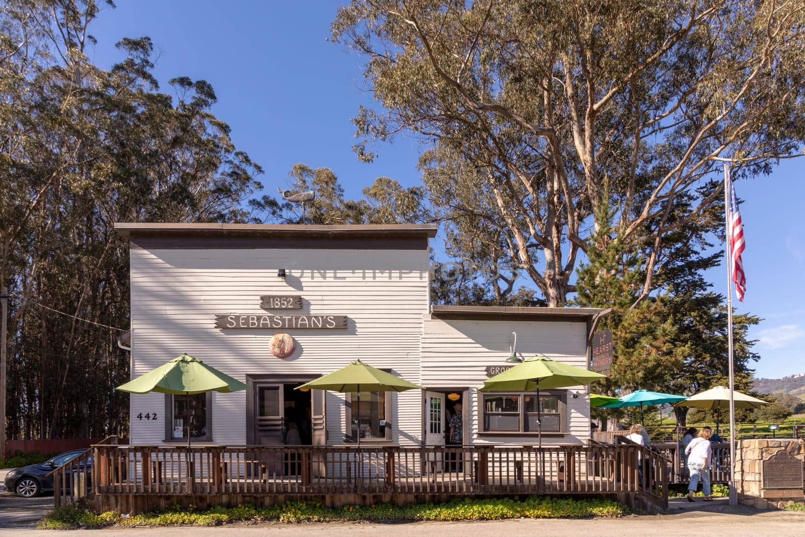 San Simeon, USA - March 15, 2019: old historic grocery store in San Simeon. The store exists since 1852 an dis a national landmark.