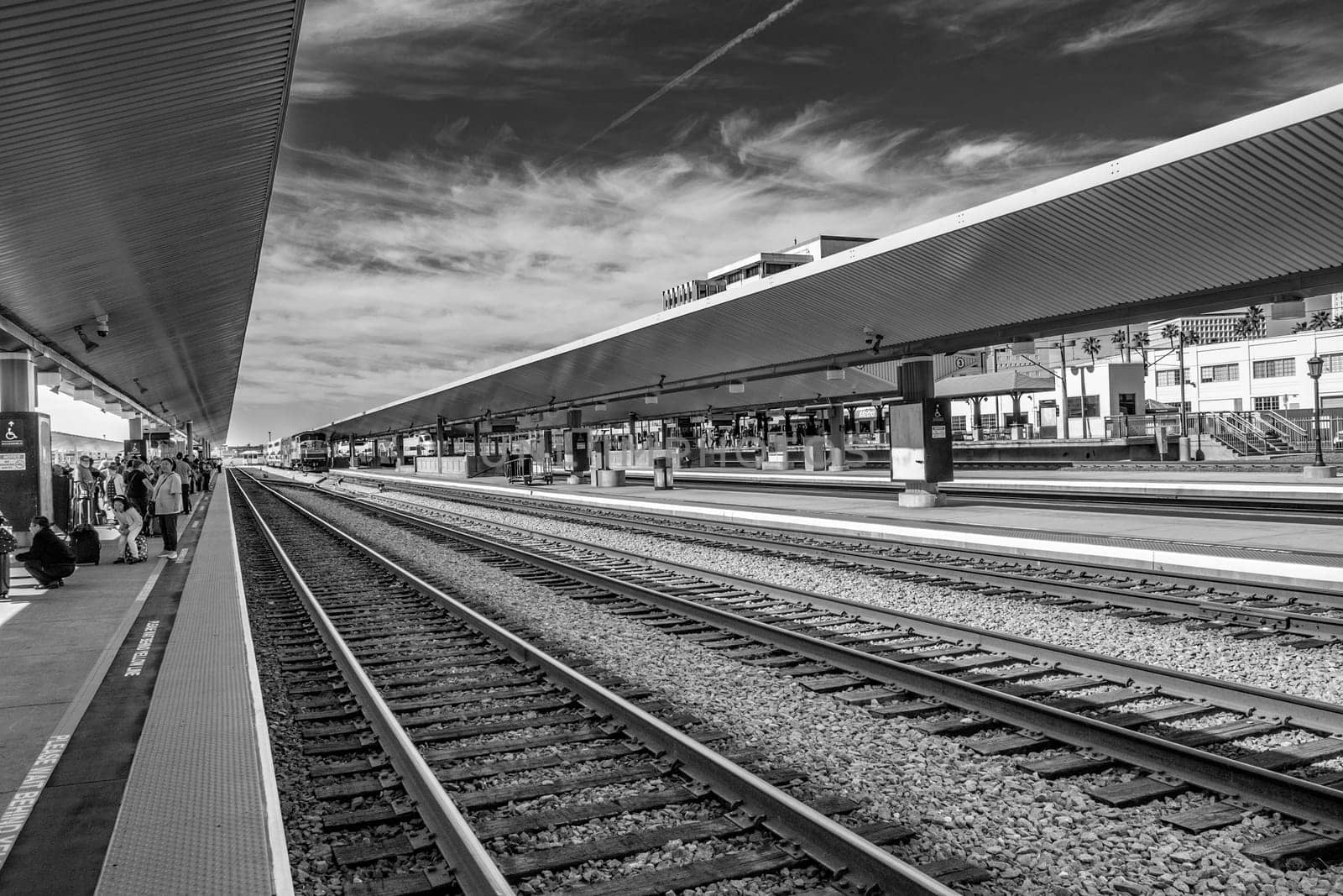 Los Angeles, USA - APR 18, 2019: :  view of the Union Station in Los Angeles. The station is the busiest station in the Western United States.