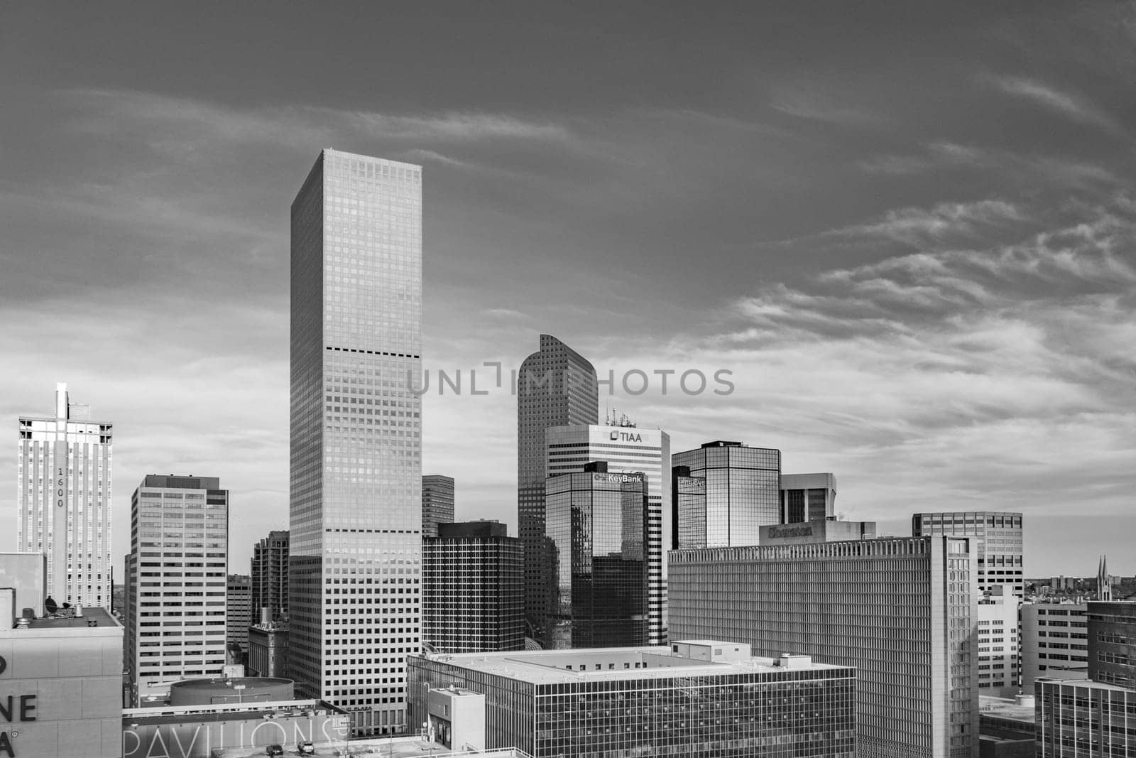 Denver, USA - Dec 24, 2019: skyline of Denver, Colorado with skyscraper.