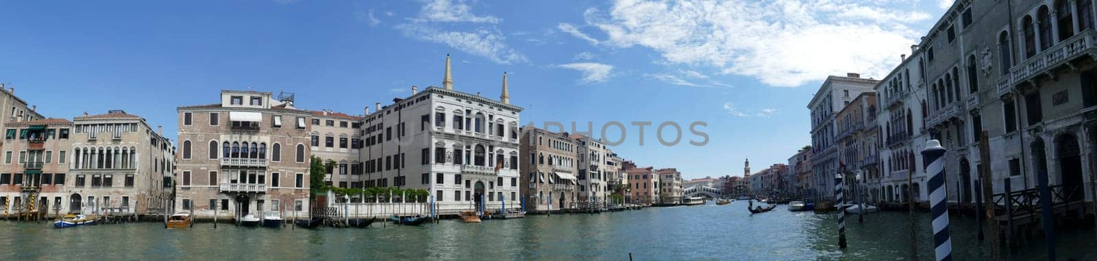 Venice, Italy - July 2, 2021: view from grand canal to the old palaces in Venice, Italy.