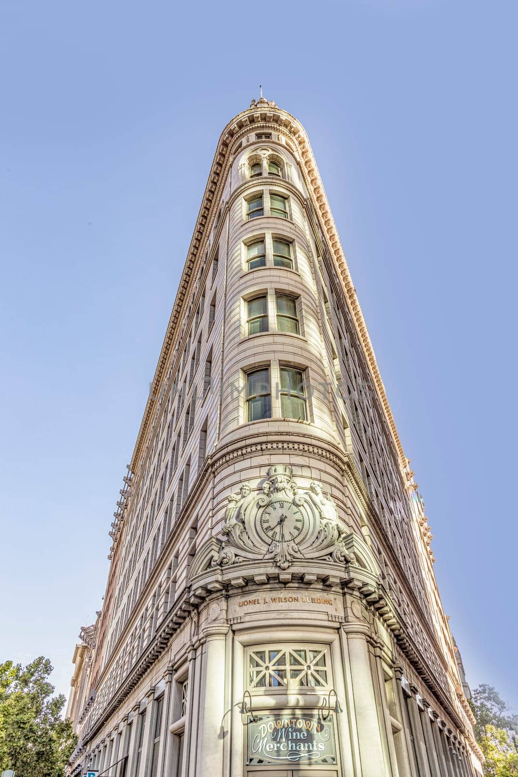 Oakland, USA - May 19, 2022: old historic flatiron building called Lionel Wilson in Oakland.