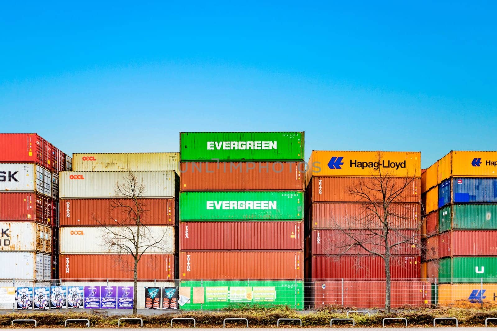 Frankfurt, Germany - January 29, 2022: container at east train station in Frankfurt stapled at the platform.