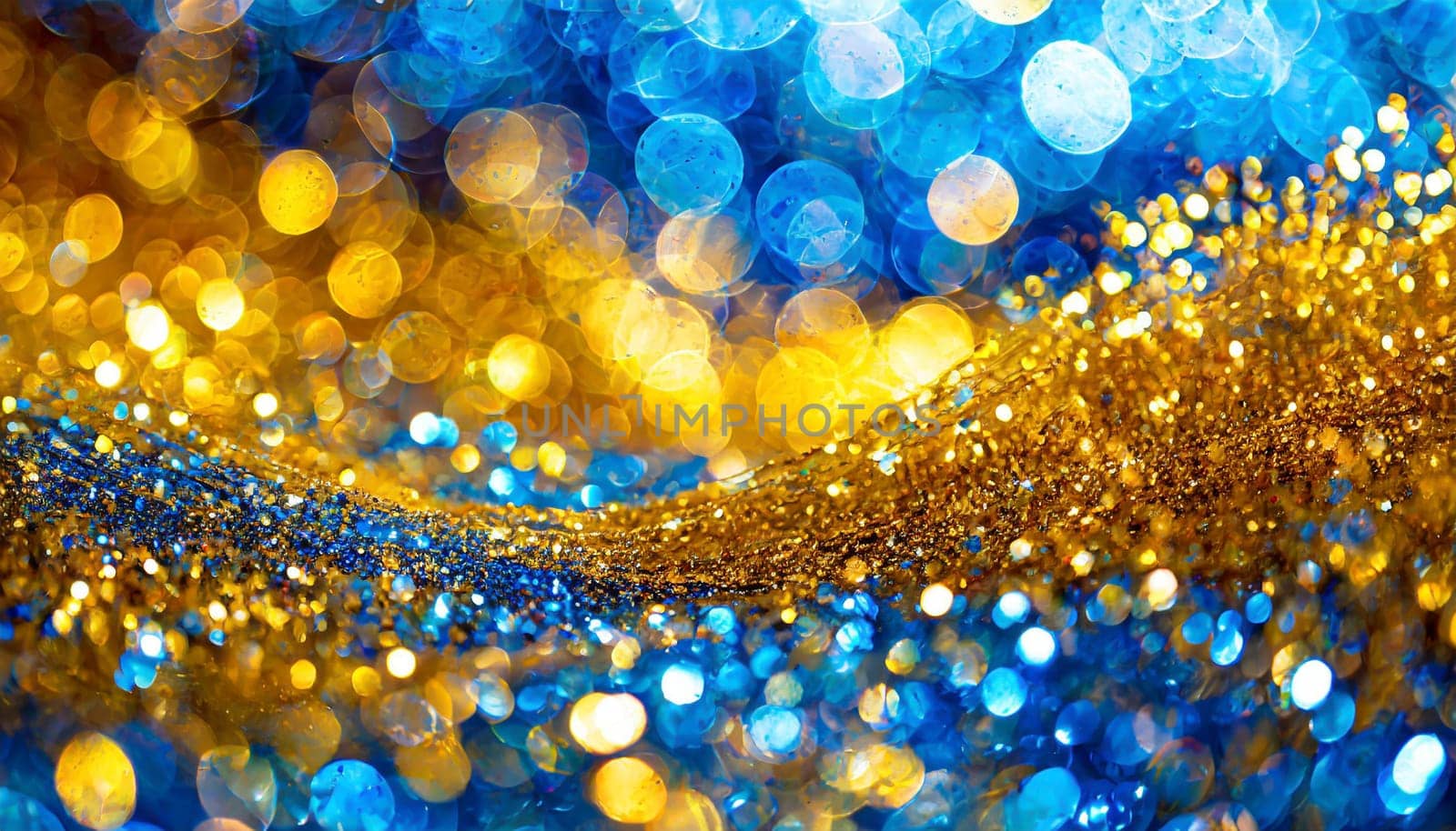 festive celebration holiday christmas, new year, new year's eve background banner template - Abstract gold blue glitter bokeh lights texture, de-focused