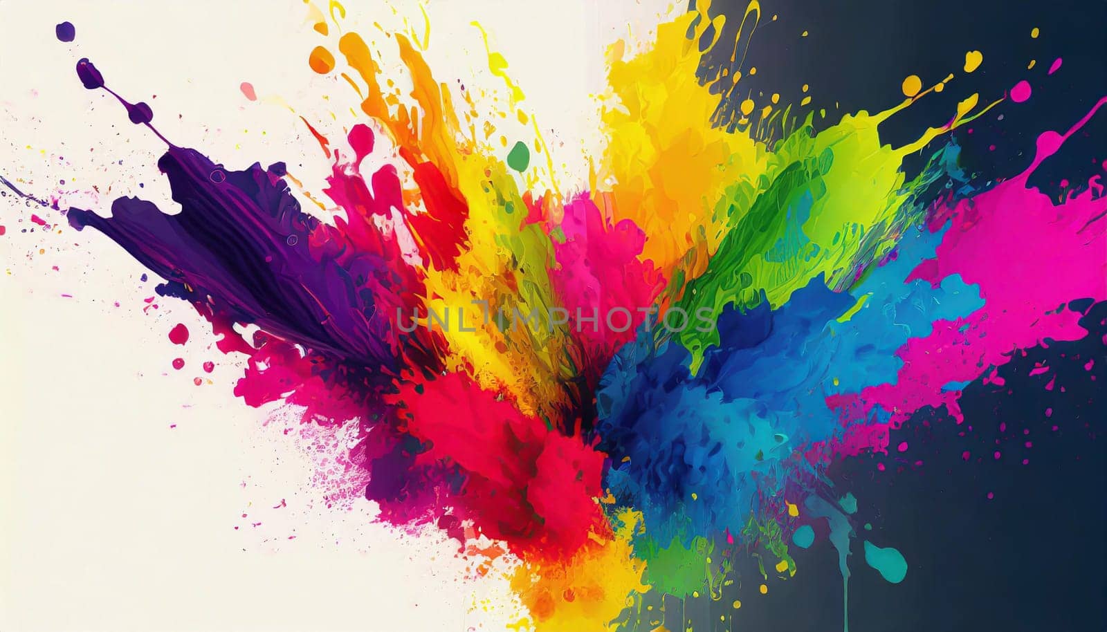 colorful rainbow holi paint color powder explosion isolated white wide panorama background