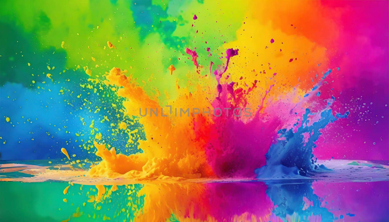 colorful rainbow holi paint color powder explosion isolated white wide panorama background