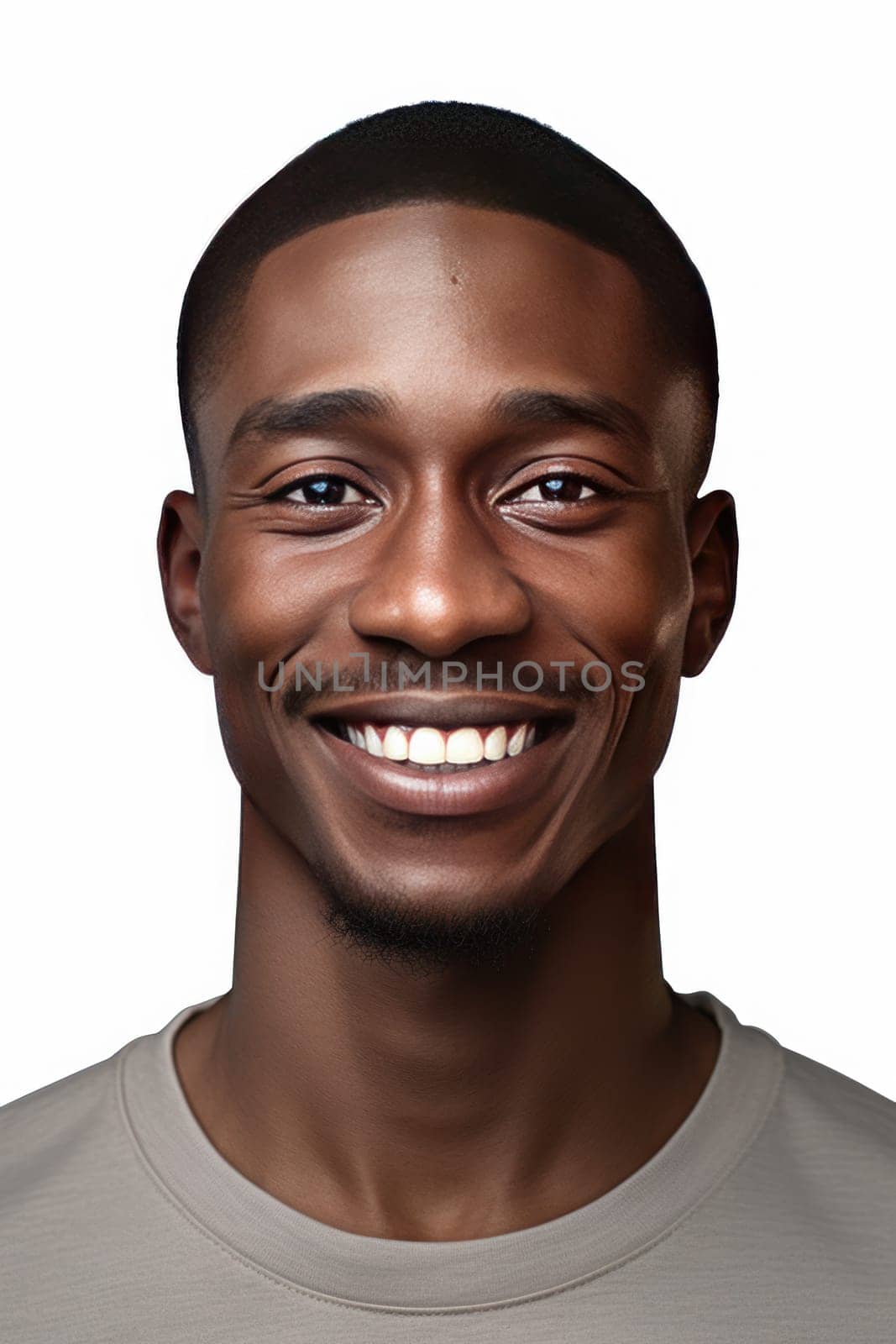 Headshot from laughing afro american man isolated on white background. generative ai