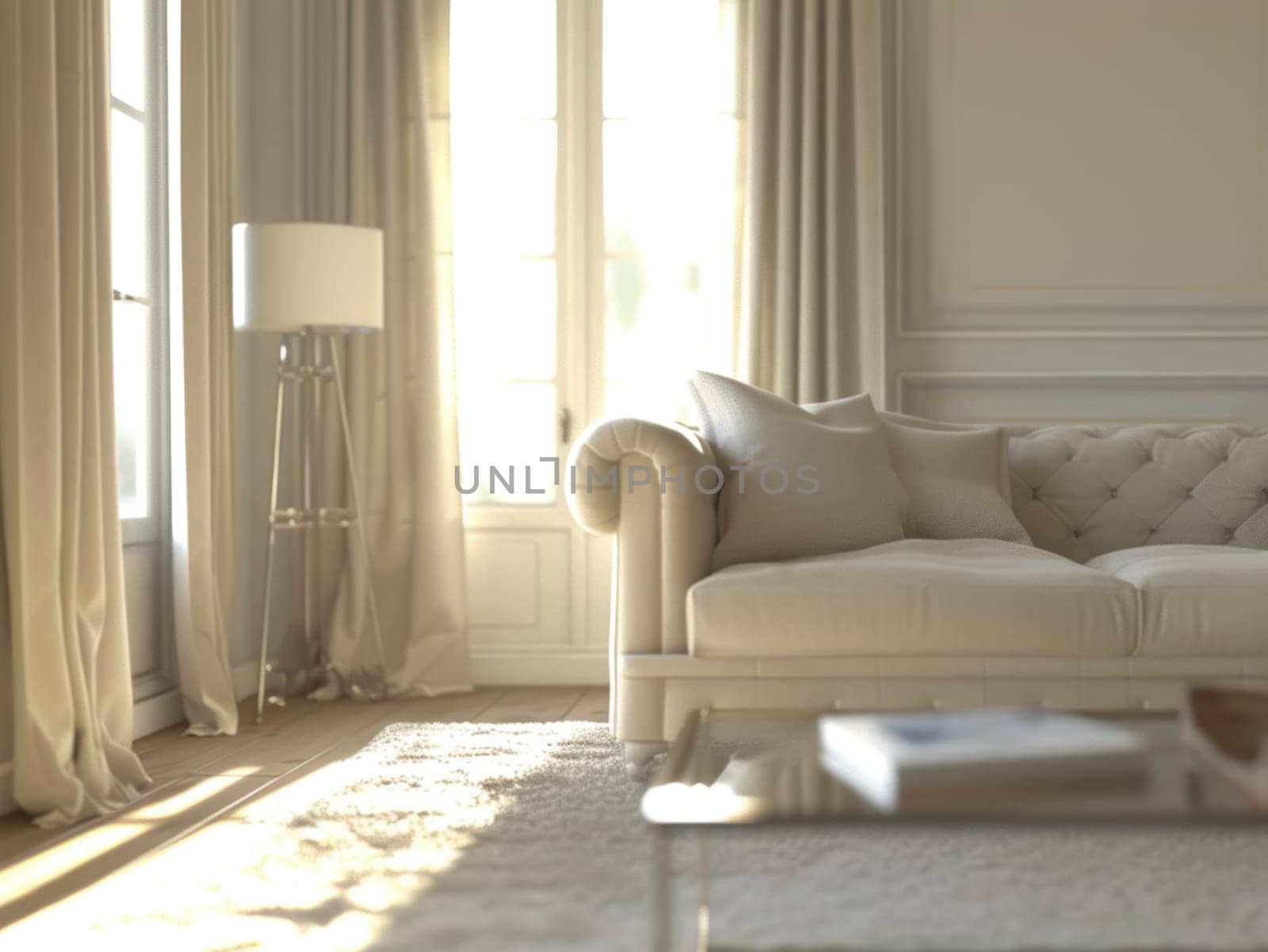 Sunlit elegance in modern living. Created using AI generated technology and image editing software.