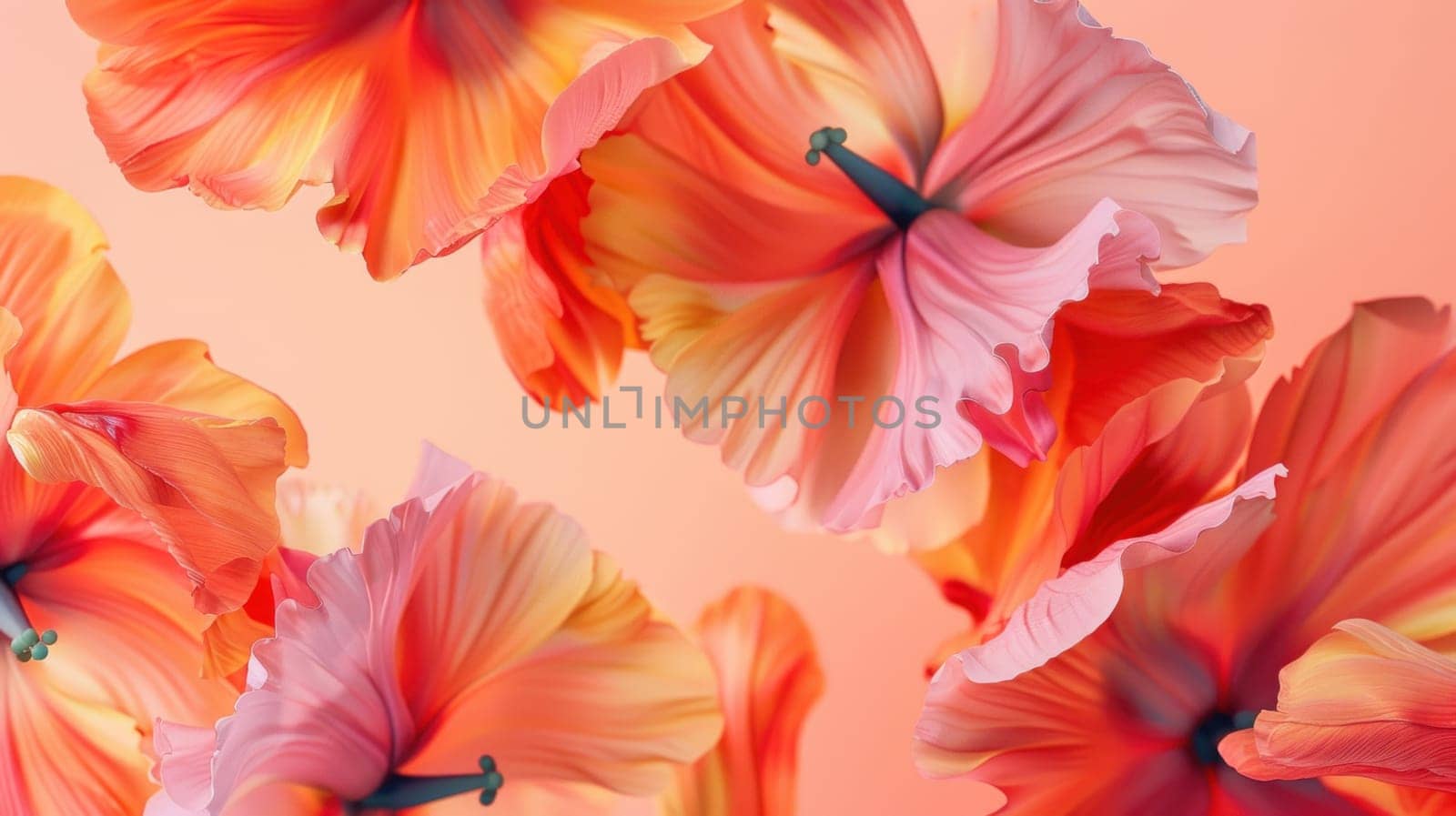 Summer coral blossoms. Created using AI generated technology and image editing software.