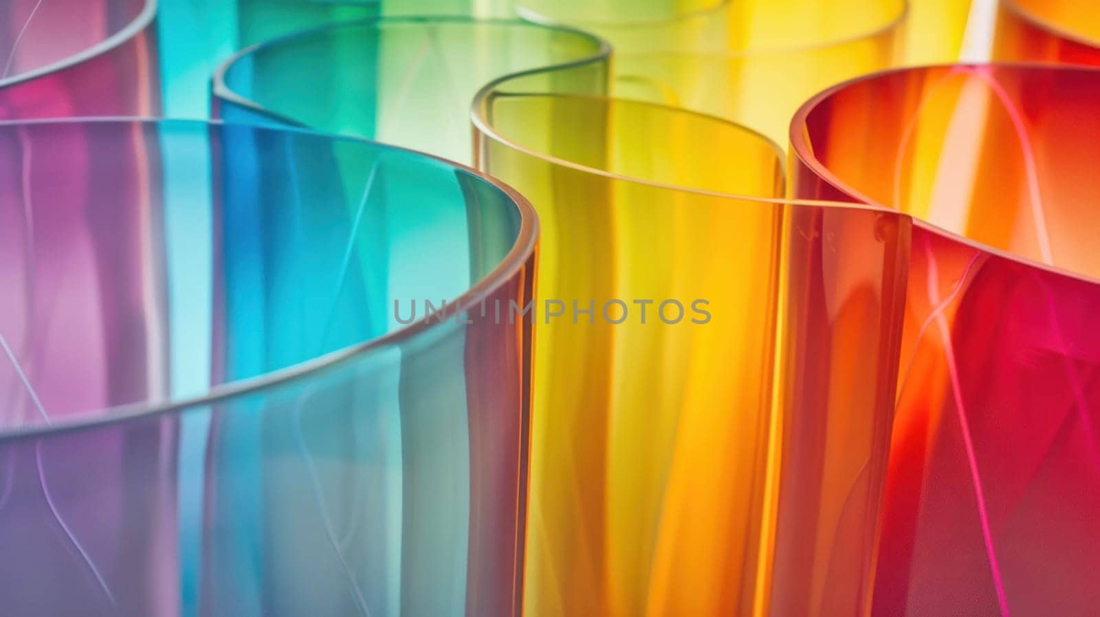 Colorful glass array. Created using AI generated technology and image editing software.