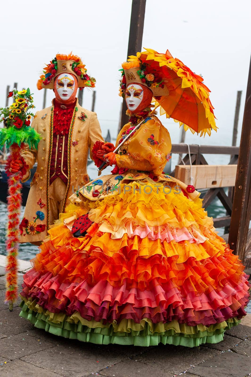 VENICE, ITALY - Febrary 8 2023: The masks of the Venice carnival 2024