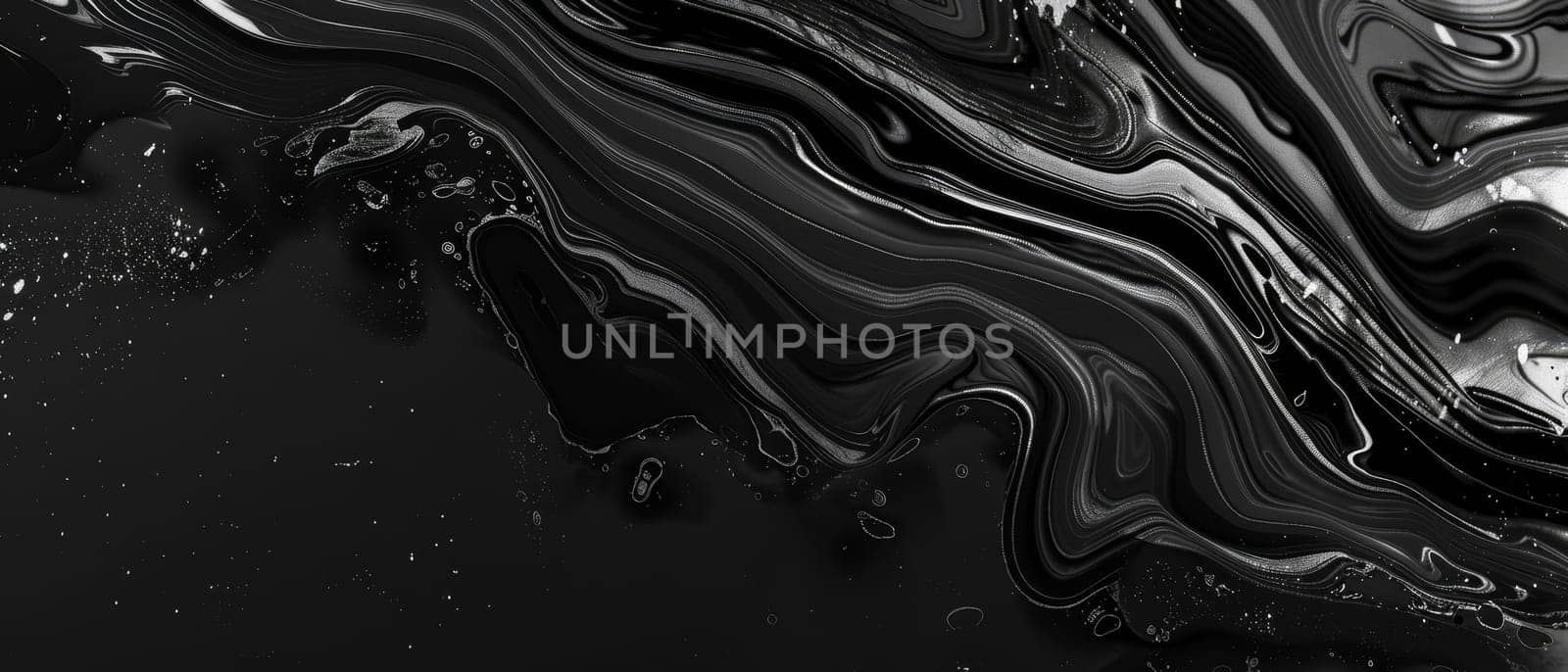 A captivating swirl of black and white marble creates an artistic flow in this image. The golden accents provide a luxurious contrast against the fluid marble patterns