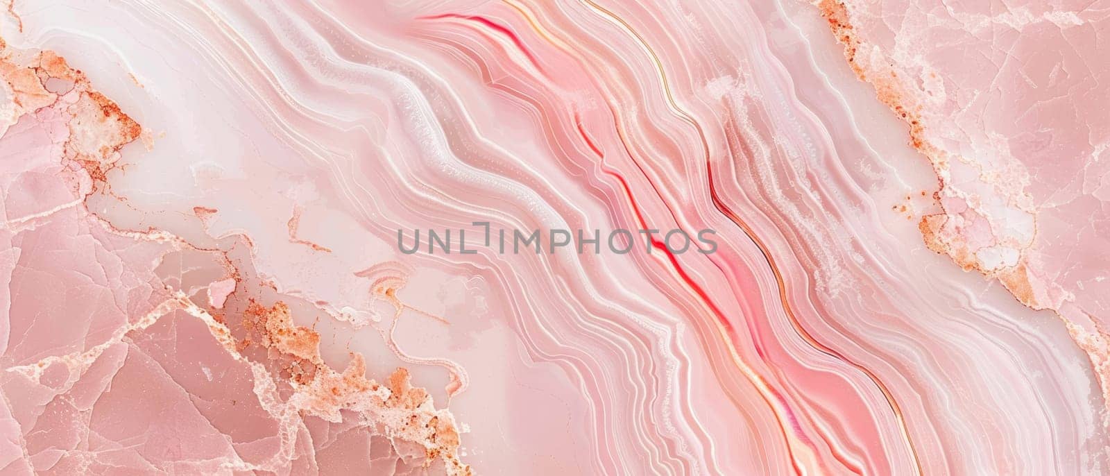 Capturing the essence of tranquility, this image showcases a serene pink marble horizon, with wisps of white and soft textures spreading across the stone like clouds