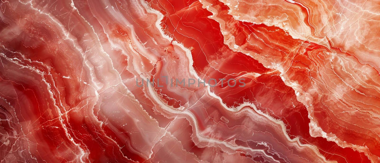 A fiery expanse of red marble stretches out in this image, with delicate veins like cracks in a parched desert, radiating intensity and warmth