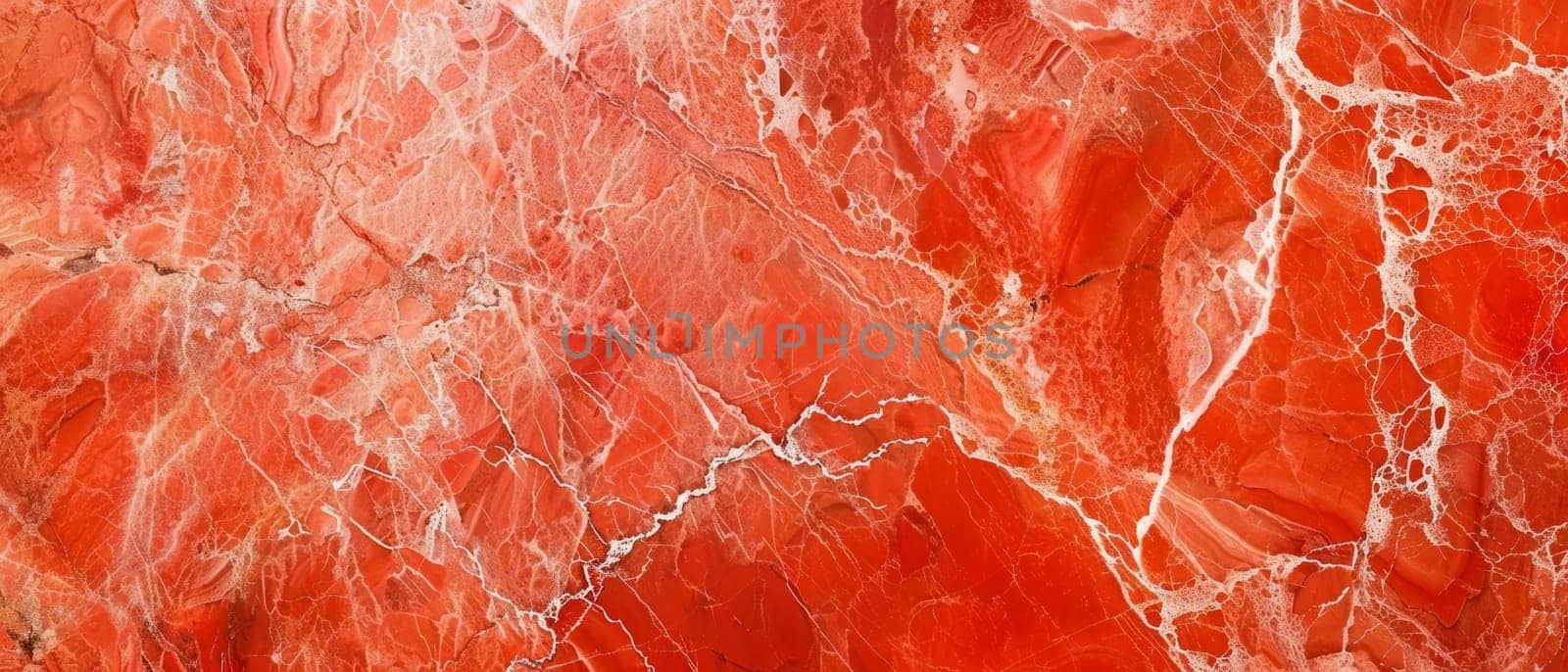 A fiery expanse of red marble stretches out in this image, with delicate veins like cracks in a parched desert, radiating intensity and warmth