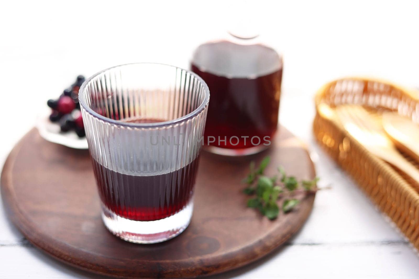 Grape juice poured into a stylish glass