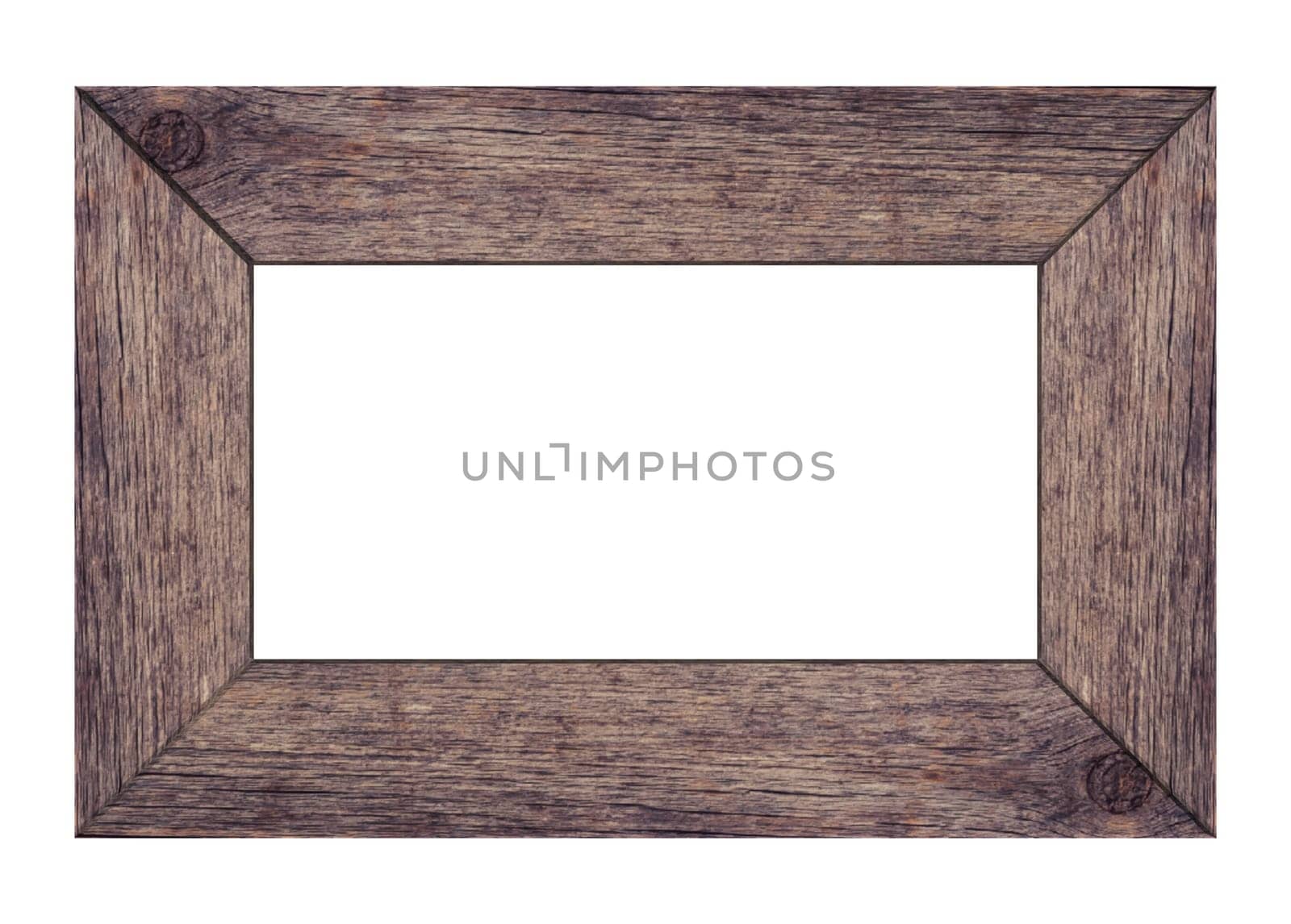 Old gray wooden frame for paintings and photos, 3D rendering illustration