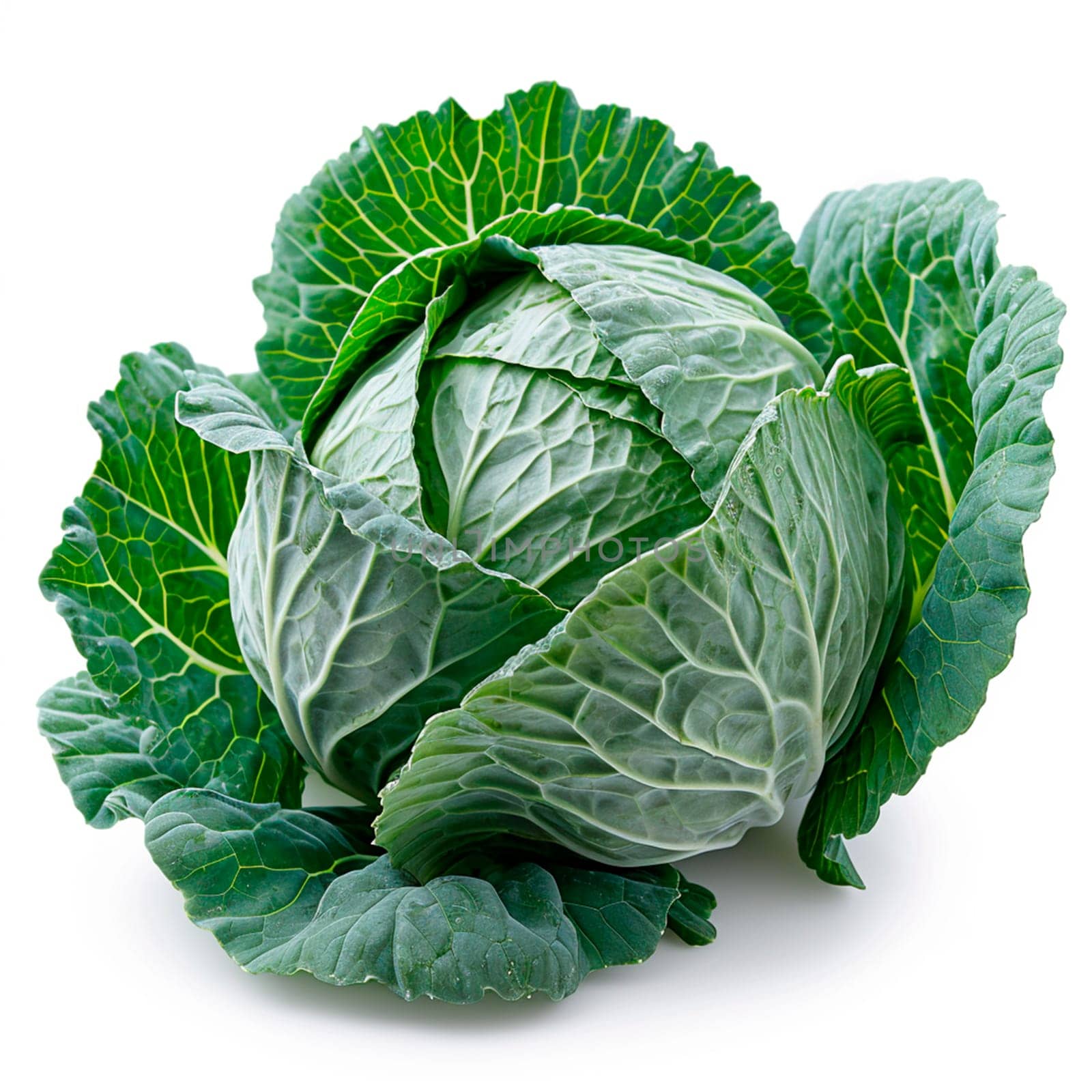 Heads of young cabbage with leaves close-up. Eco food concept, white isolated background AI generated image