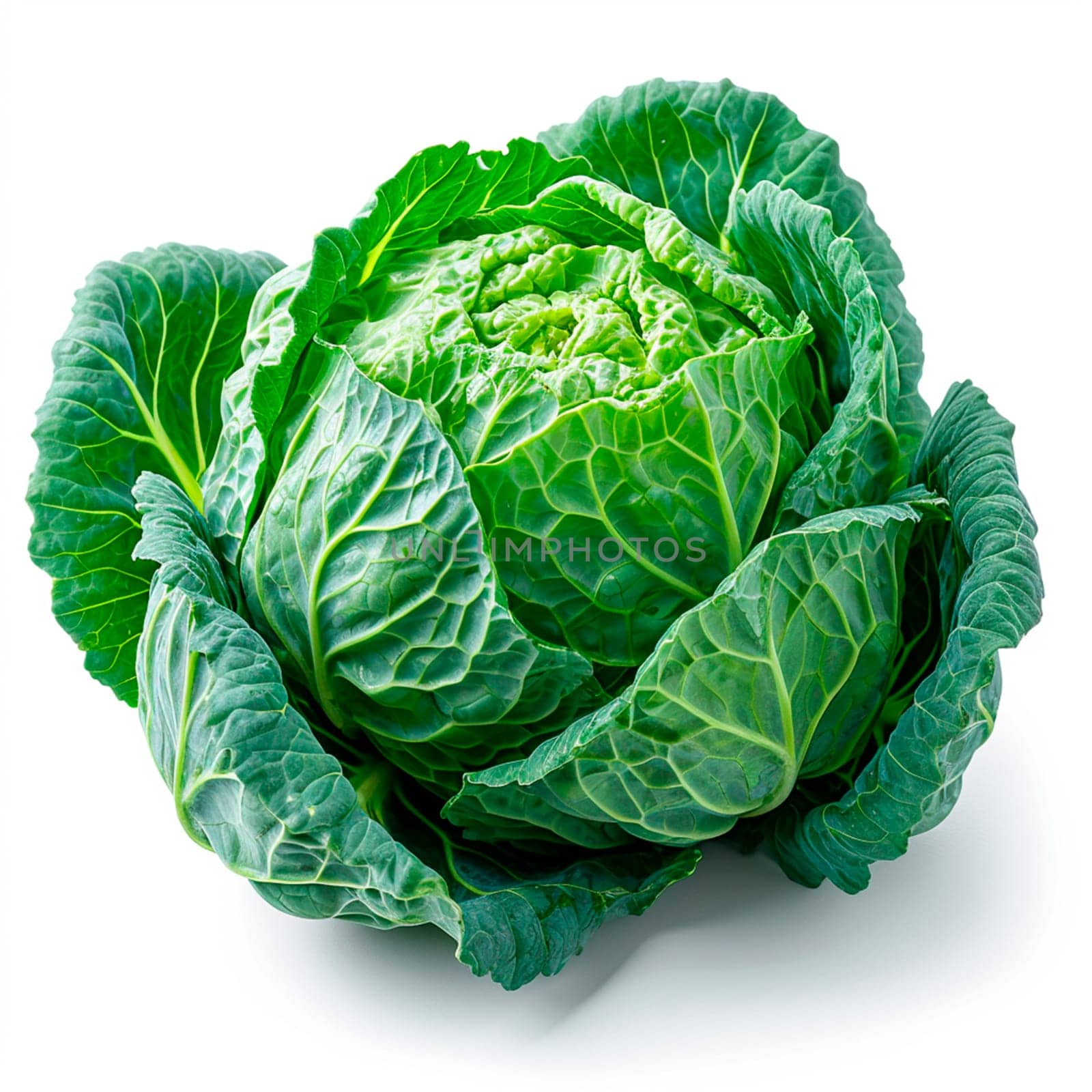 Heads of young cabbage with leaves close-up. Eco food concept, white isolated background AI generated image