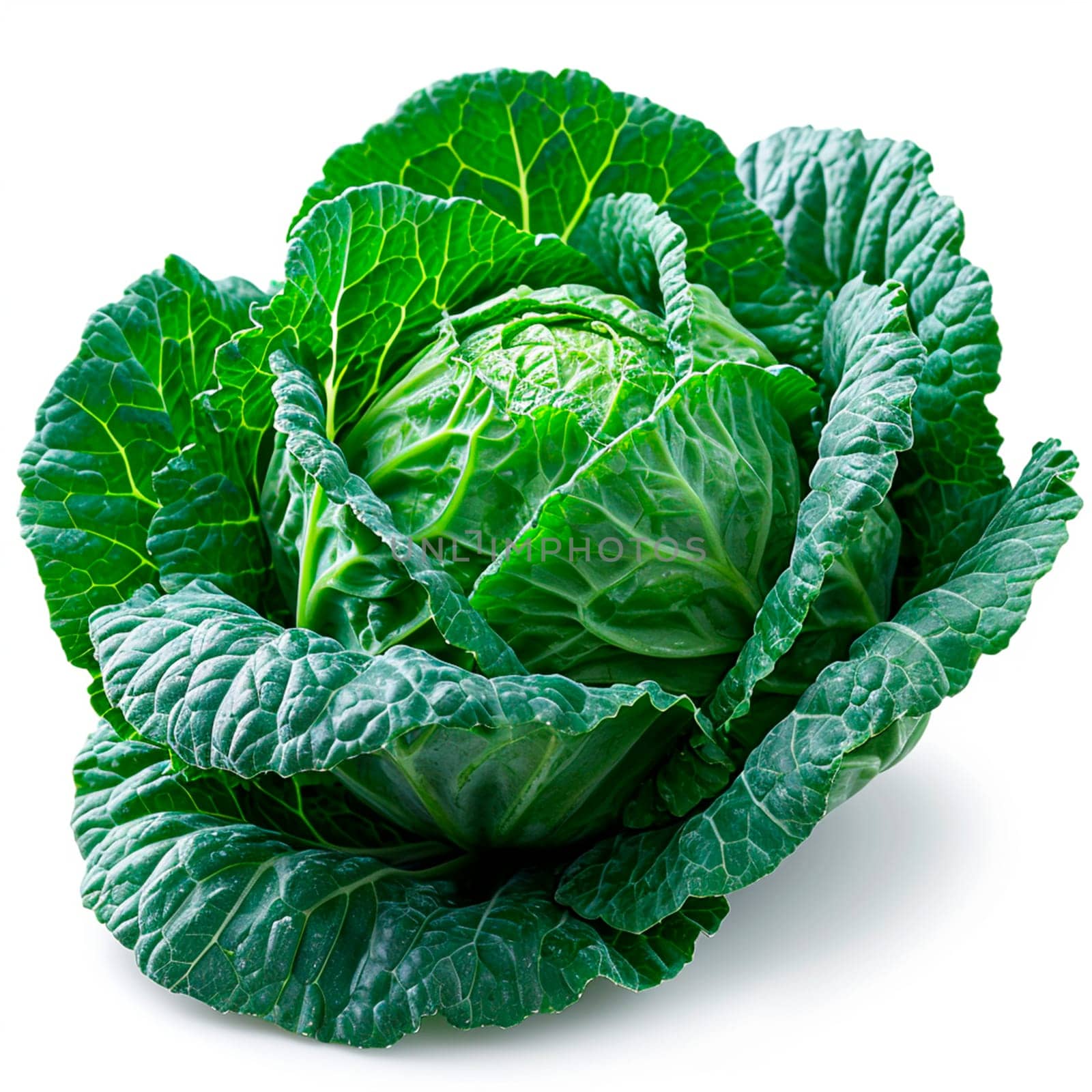 Heads of young cabbage with leaves close-up. Eco food concept, white isolated background AI generated image