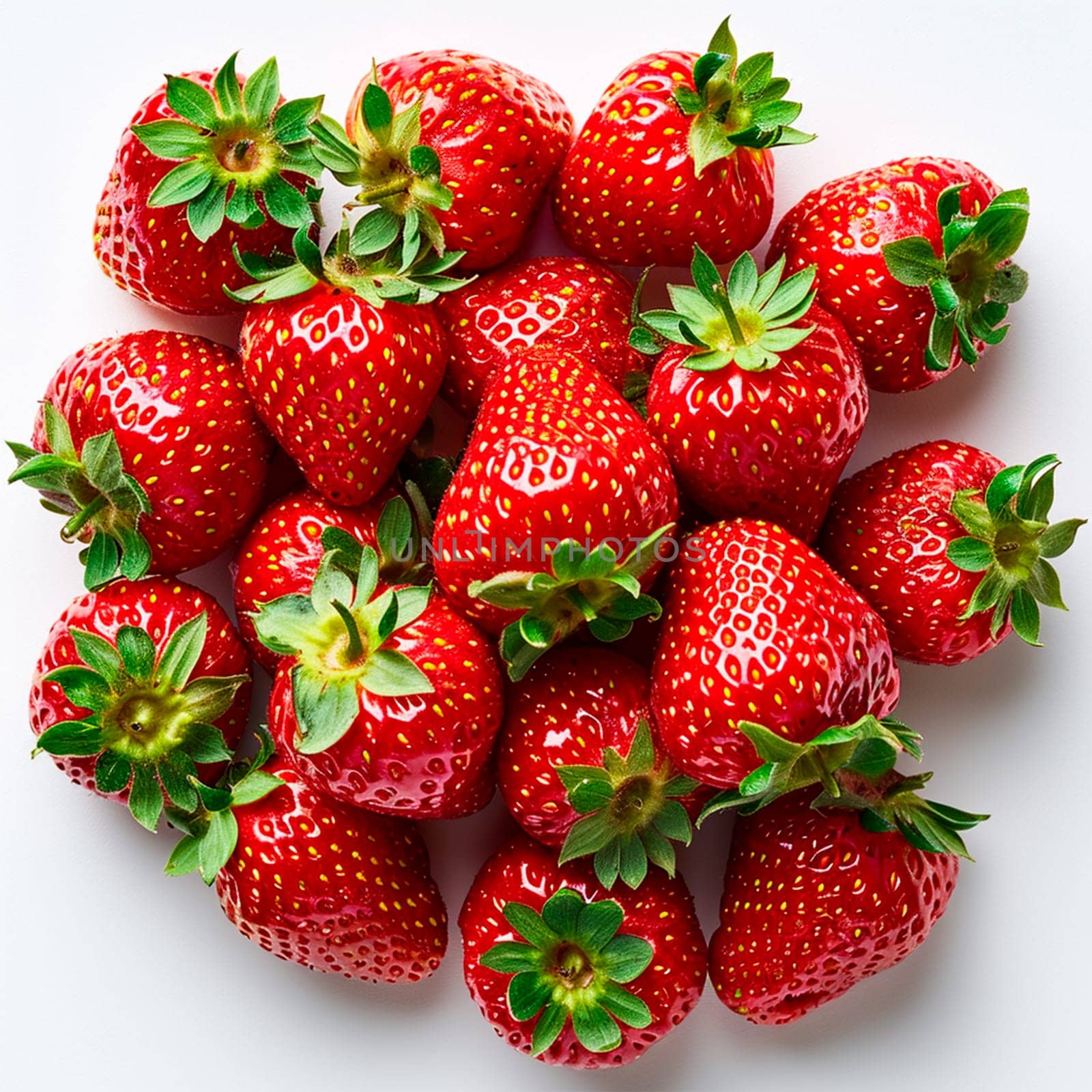 Fresh juicy strawberries on a white background AI generated image