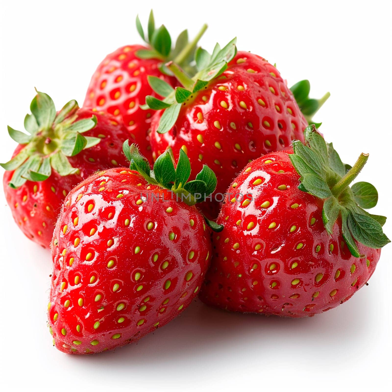 Fresh juicy strawberries on a white background AI generated image