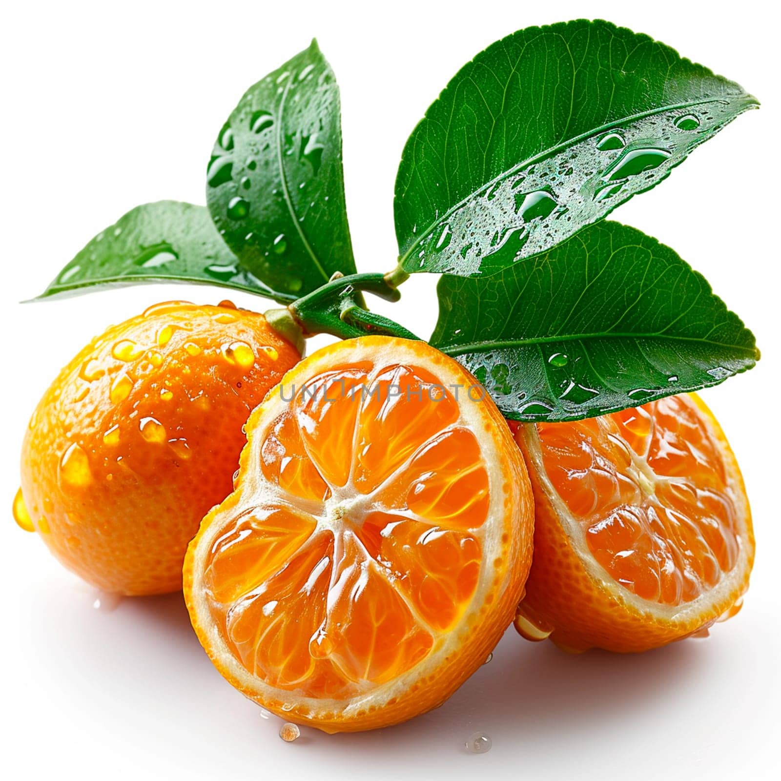 Clementines, citrus fruits on white isolated background AI generated image