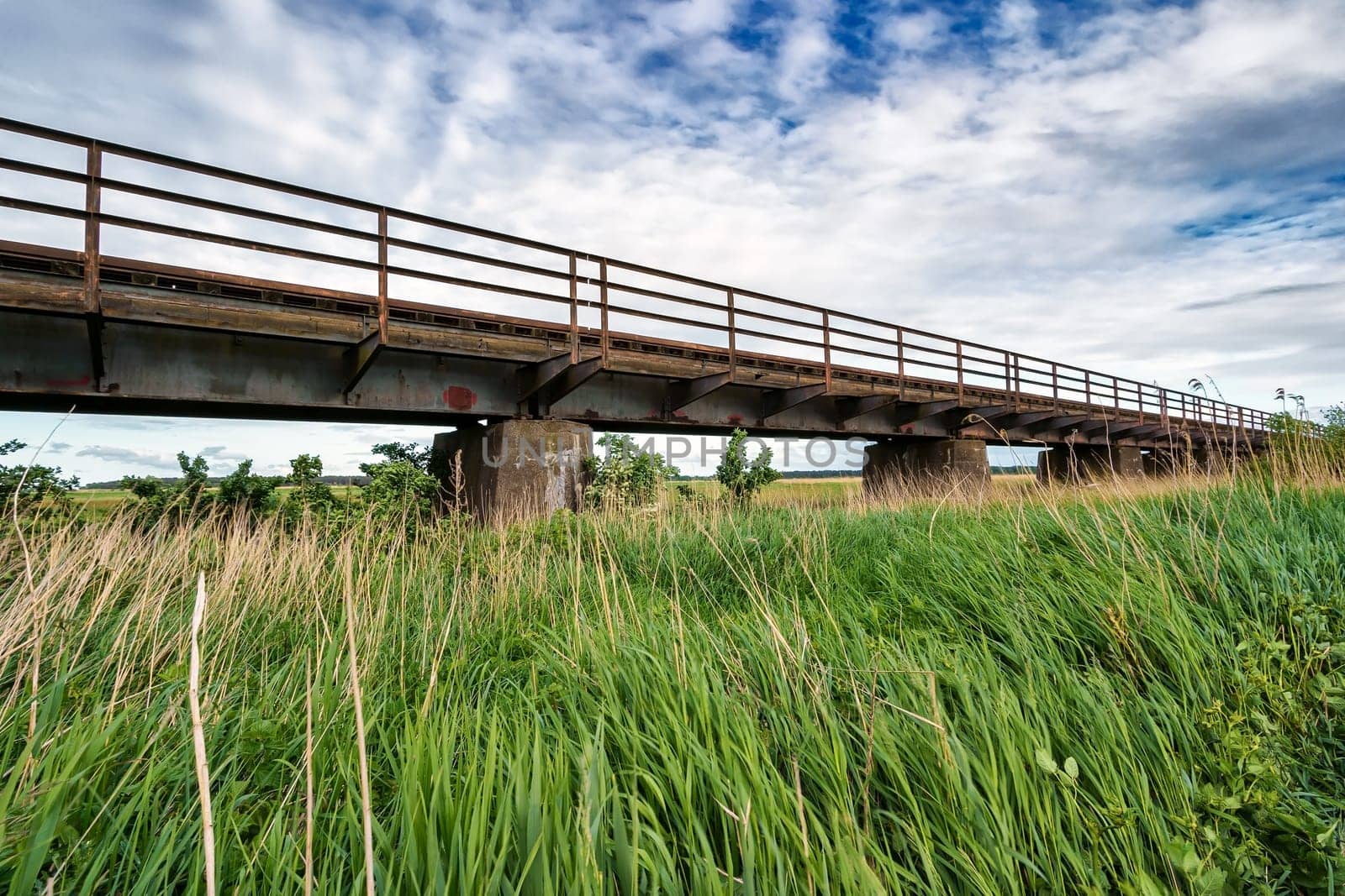 Former Darßbahn train line in Bresewitz, just before the Meiningen Bridge to the Fischland-Darß peninsula, Mecklenburg-Western Pomerania, Germany