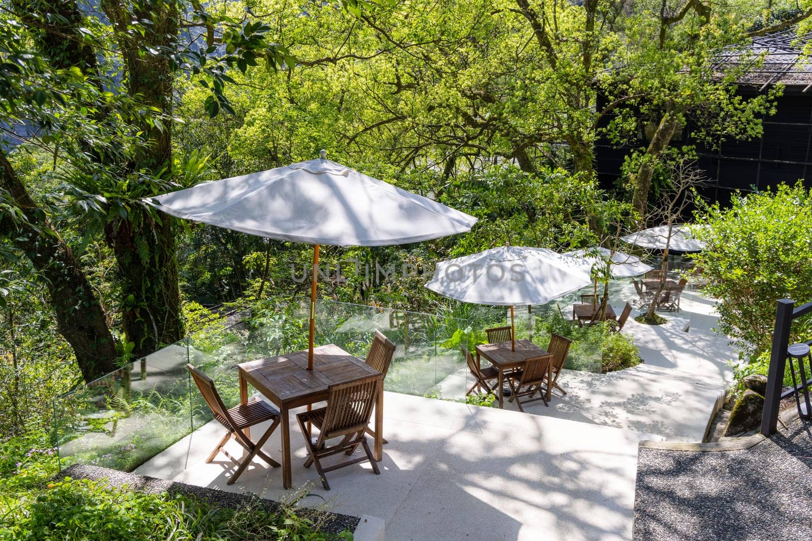 Beautiful outdoor coffee shop with natural landscape
