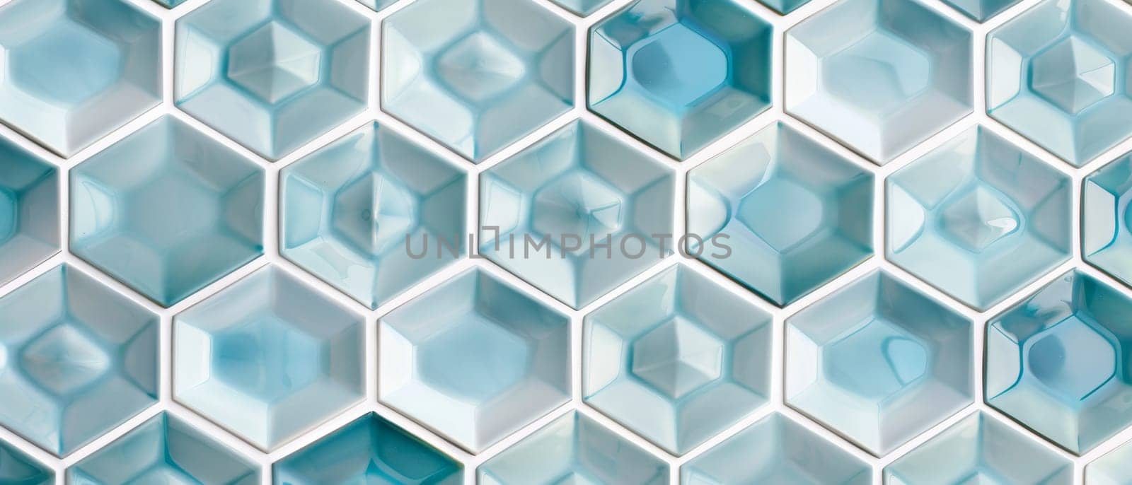 This image radiates elegance with its geometric tiles set against a crisp, light blue background. The refreshing hue and precise patterns create a visually striking and serene ambiance