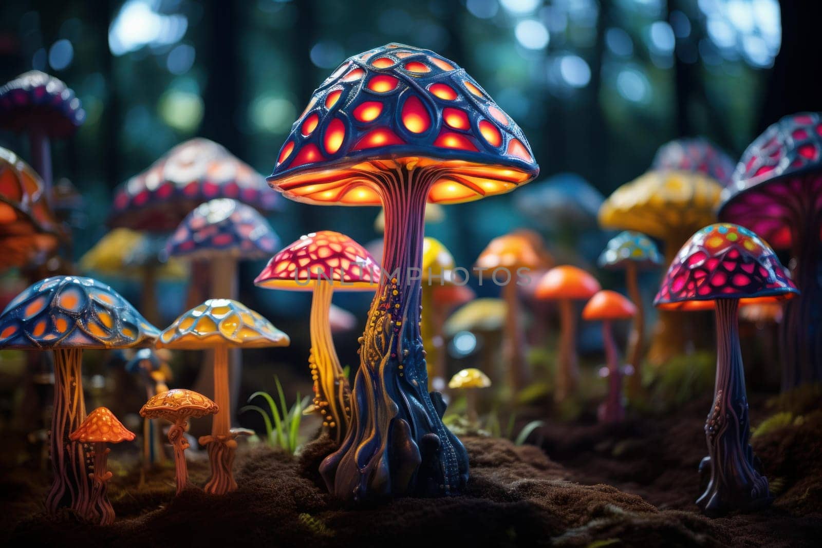 Eye-catching Decorative mushrooms. Nature fungi plant. Generate Ai