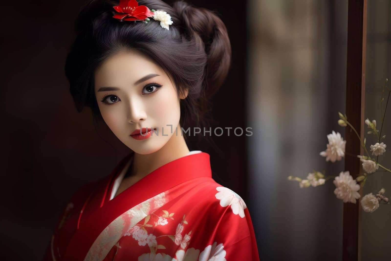 Japanese woman. Person female street photo shot. Generate Ai