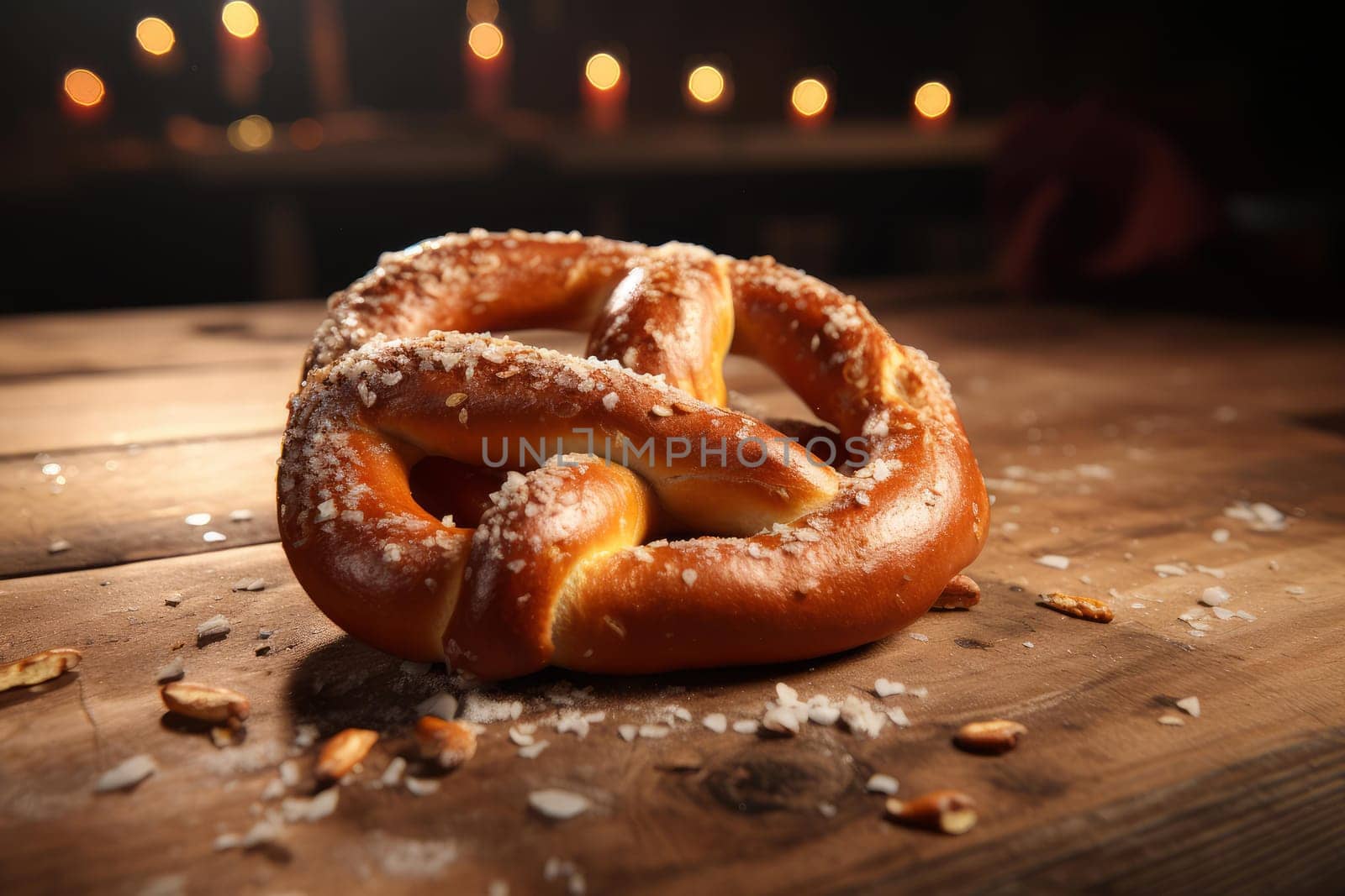 Delicious Soft baked pretzel with salt. Twisted traditional Bavarian bakery doughy bread. Generate ai