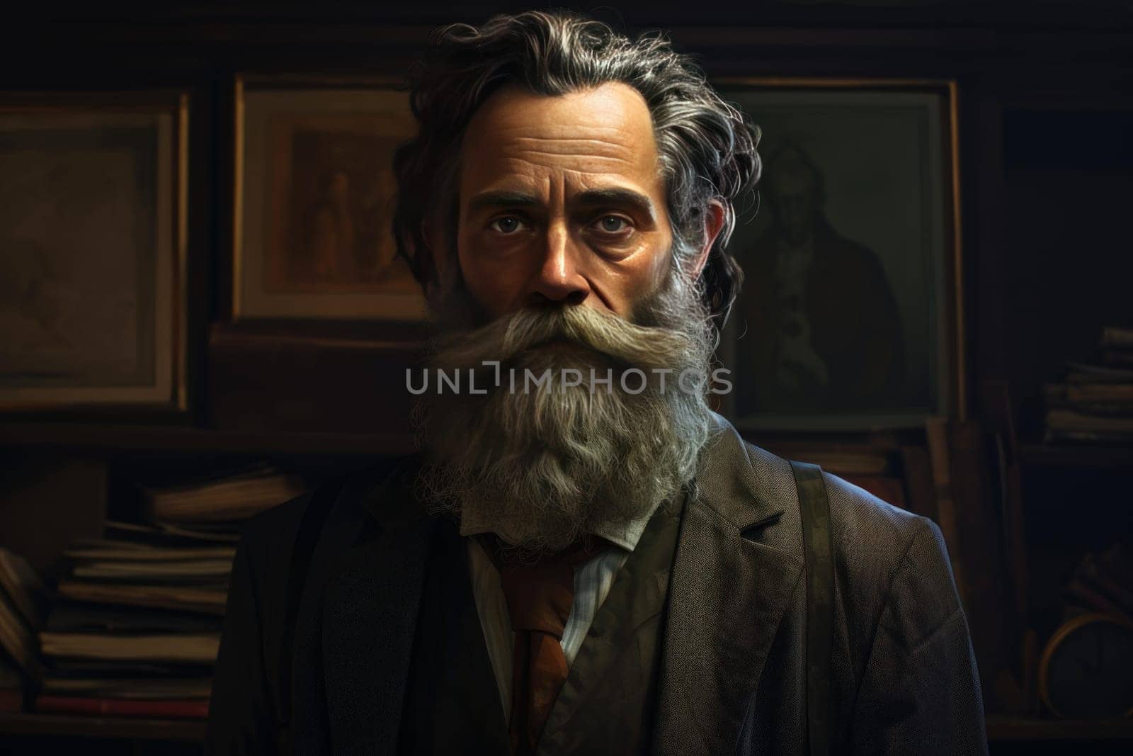 Senior bearded teacher classroom. Man school face education lecture. Generate Ai