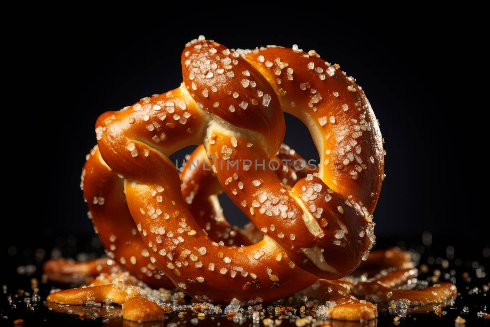 Comforting Soft baked pretzel with salt. Twisted traditional Bavarian bakery doughy bread. Generate ai