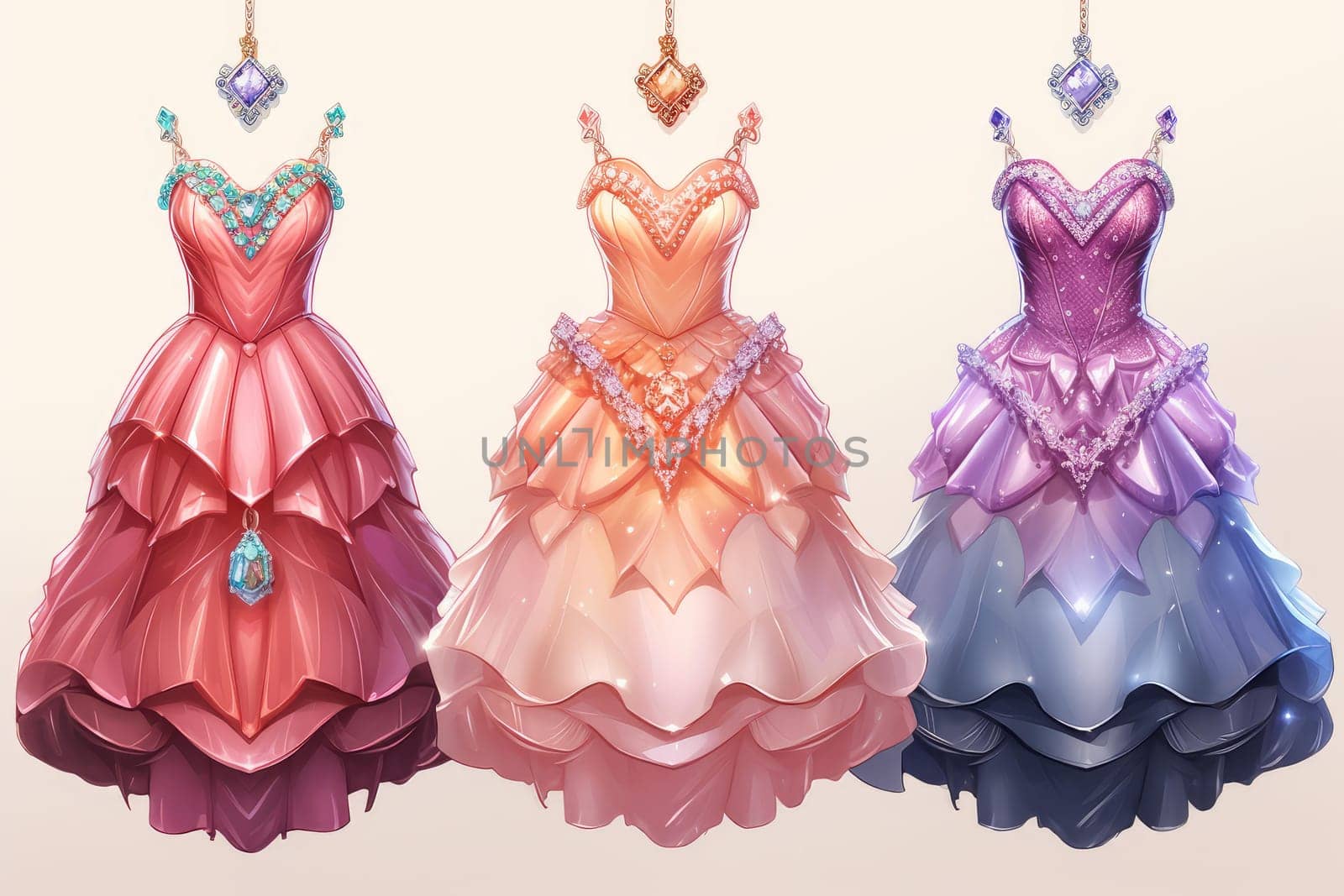 Princess outfit gems dress at evening. Person dance beauty face. Generate Ai
