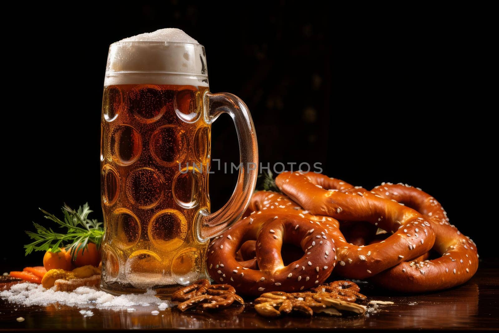 Soft baked pretzel with salt. Twisted traditional Bavarian bakery doughy bread. Generate ai